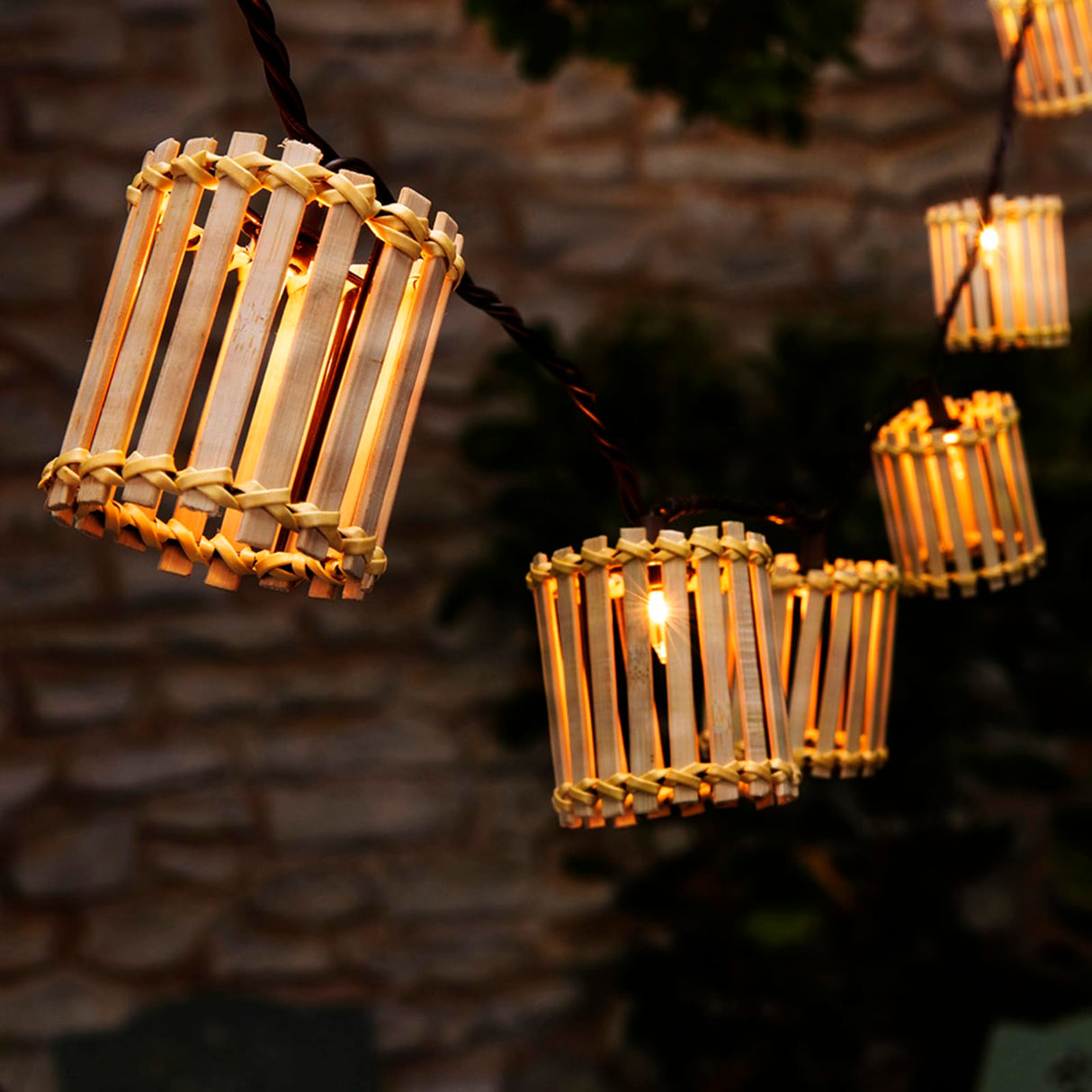 Decorative String Lights, 10 Incandescent Mini Bulbs with Natural Bamboo Woven Lampshade, 8.5Ft Connectable Waterproof Outdoor Lantern String Lights, Perfect for Patio, Garden Balcony, Pergola, Porch AVAMERY