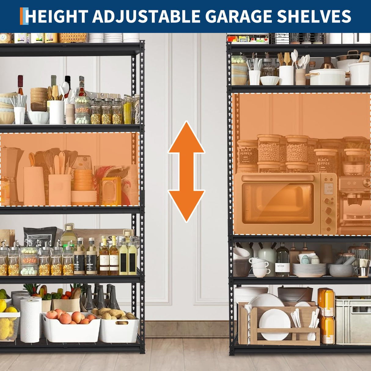 GarveeHome Garage Shelving, 5-Tier Heavy Duty Garage Shelving, 60 in L x 24 in W x 78 in H Storage Shelves Adjustable Height, Metal Shelves for Kitchen Pantry Basement Laundry, Easy Assemble GarveeHome
