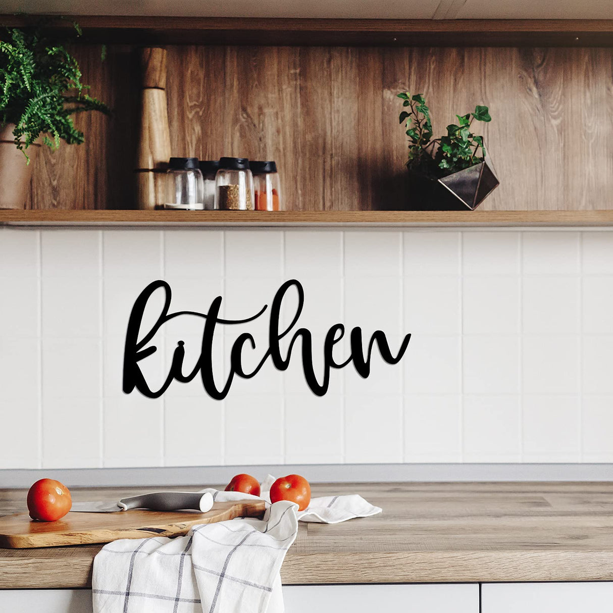 Maxdot Kitchen Metal Cutout Sign Word Wall Decor Farmhouse Kitchen Metal Word Wall Art Sign for Home Dining Room Restaurant,15.7 x 6.7 Inch (Black) Maxdot
