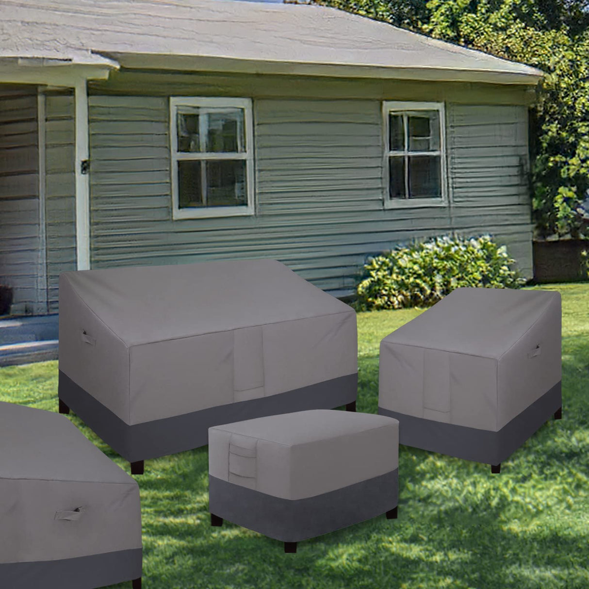 Easy-Going Outdoor Ottoman Cover, Waterproof Patio Ottoman Cover, Heavy Duty Outdoor Furniture Cover with Padded Handles (2 Pack-25"x25"x17", Gray/Dark Gray) Easy-Going