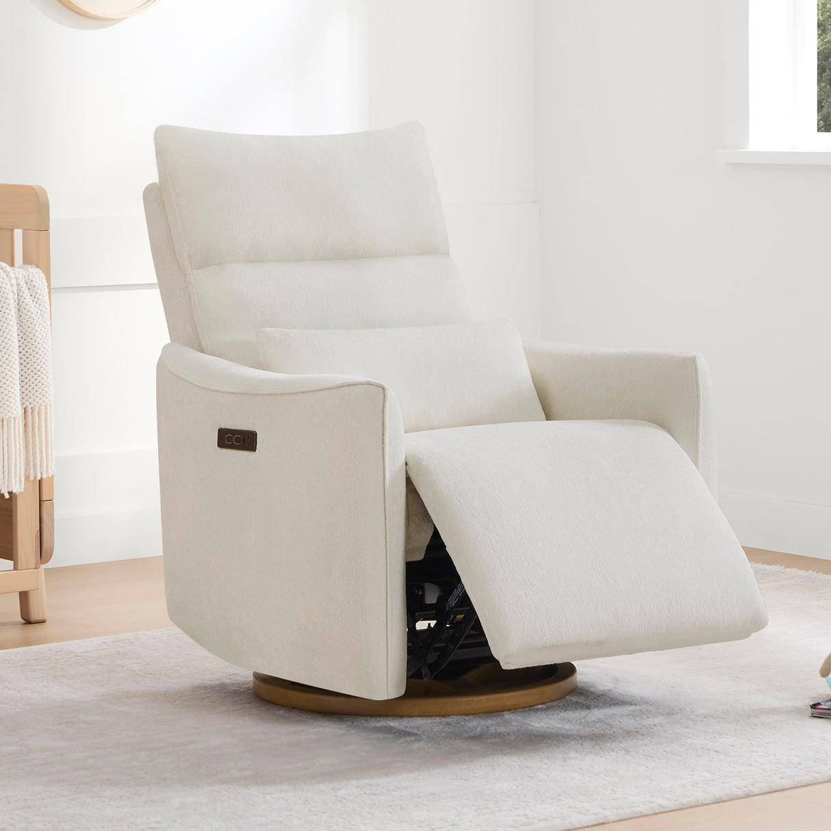 CHITA Swivel Rocker Recliner Chair, Power Nursery Glider Recliner, Nursery Rocking Chair with Adjustable Power Headrest, FSC Certified, Solid Wood Base, Cream CHITA