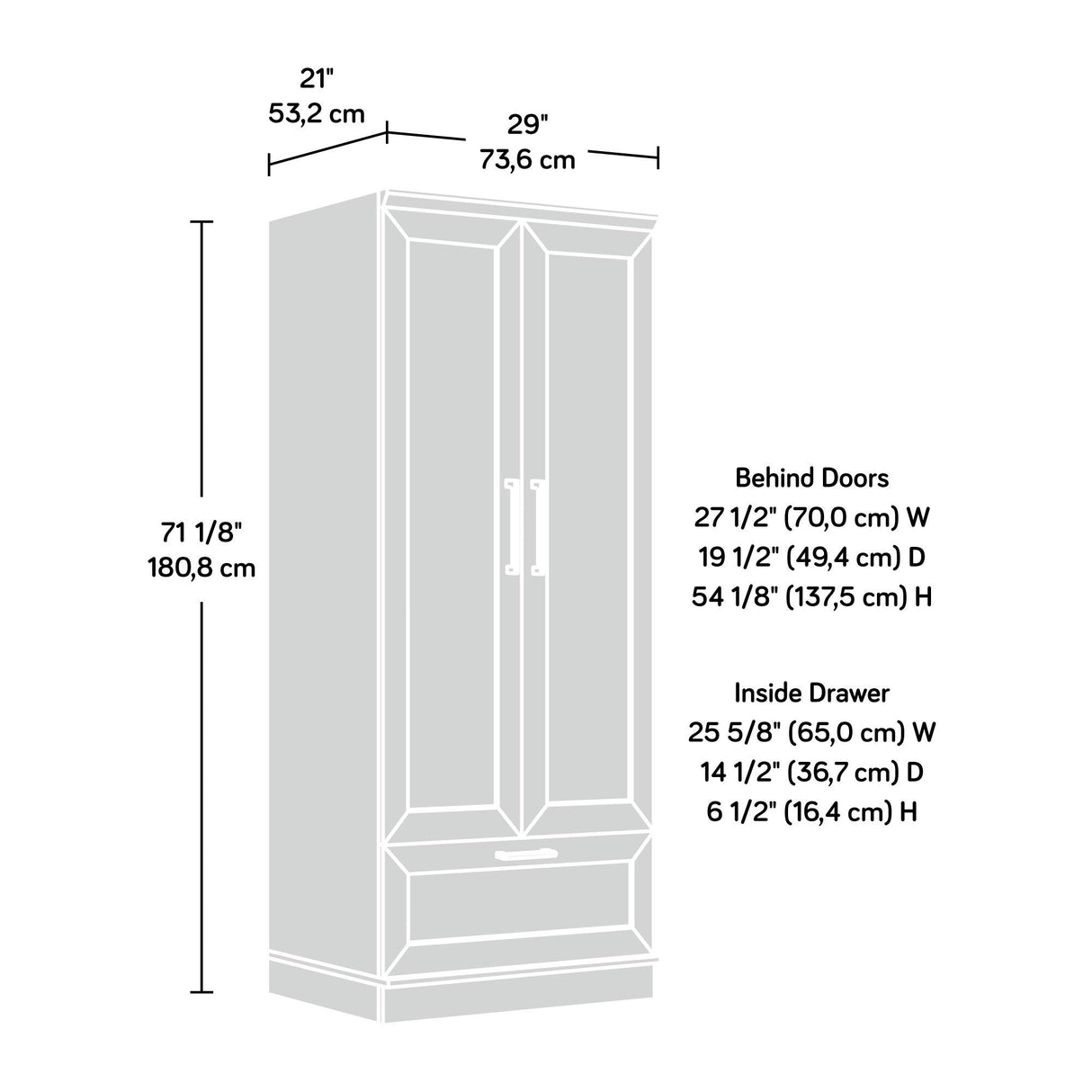 Sauder HomePlus Wardrobe/Pantry cabinets, L: 28.98" x W: 20.95" x H: 71.18", Dakota Oak finish Sauder
