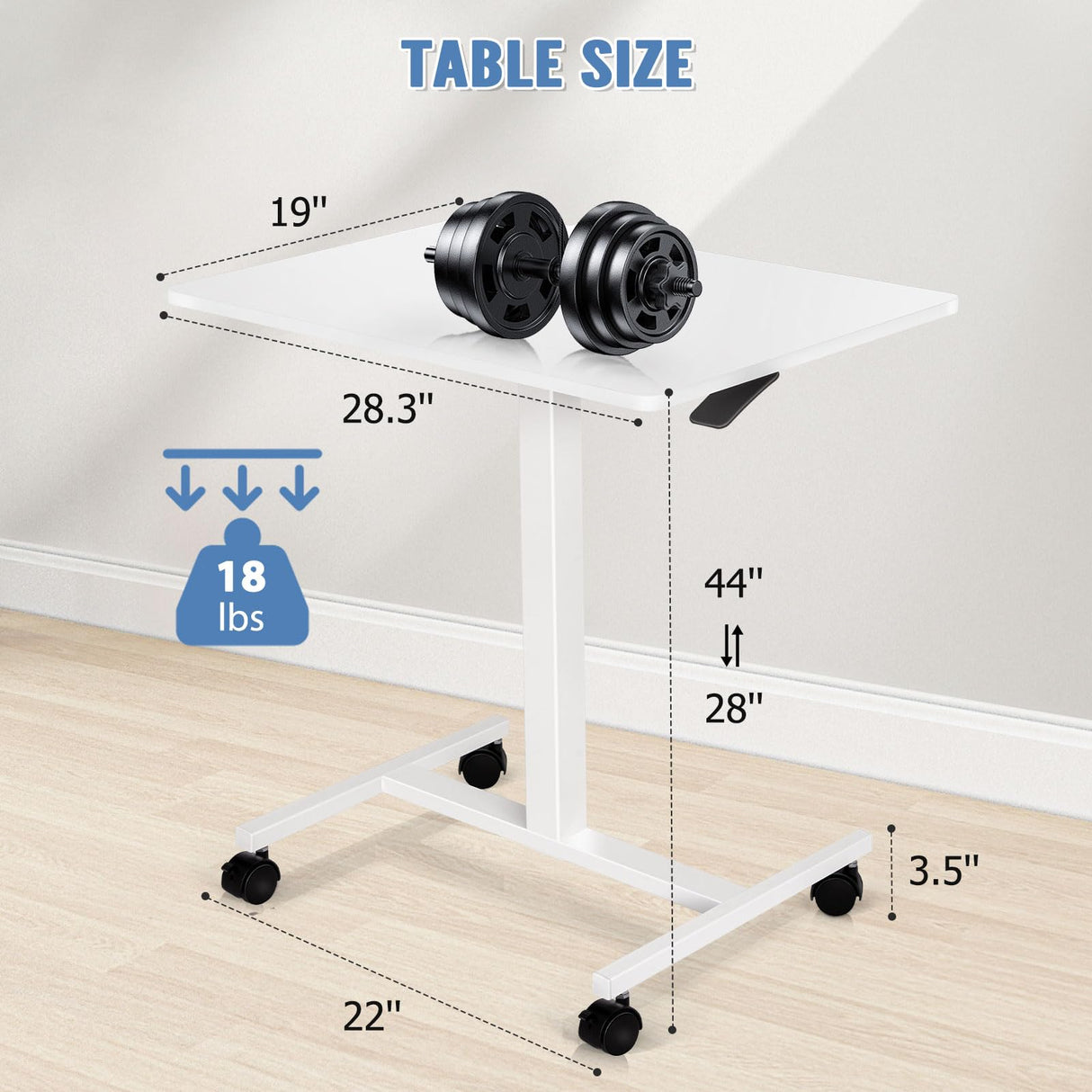 AMUSIGHT Mobile Standing Desk Adjustable Height, Sit Stand Rolling Laptop Desk with Lockable Wheels, Portable Computer Workstation for Home, Office, School (White) AMUSIGHT