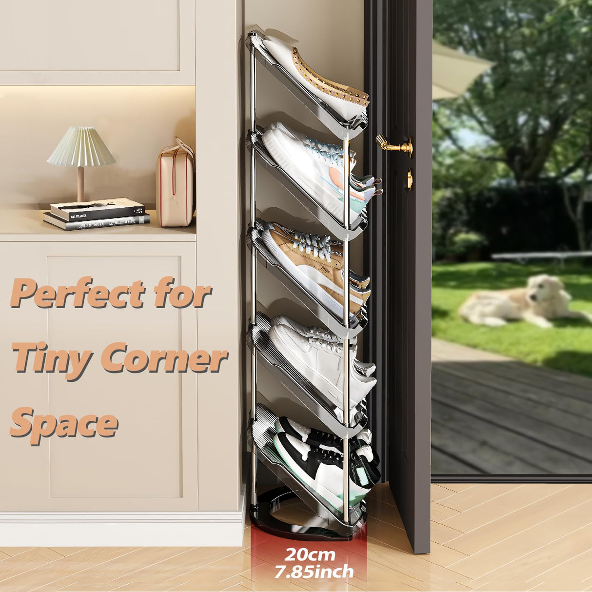 Patinao Sloping Narrow Shoe Rack 5 Tiers - Free Standing Vertical Shoes Racks for Small Spaces and Corner, Shoe Storage Organizer for Entryway, Tall Slim Shoe Shelf Cabinet for Shoes and Boots Patinao