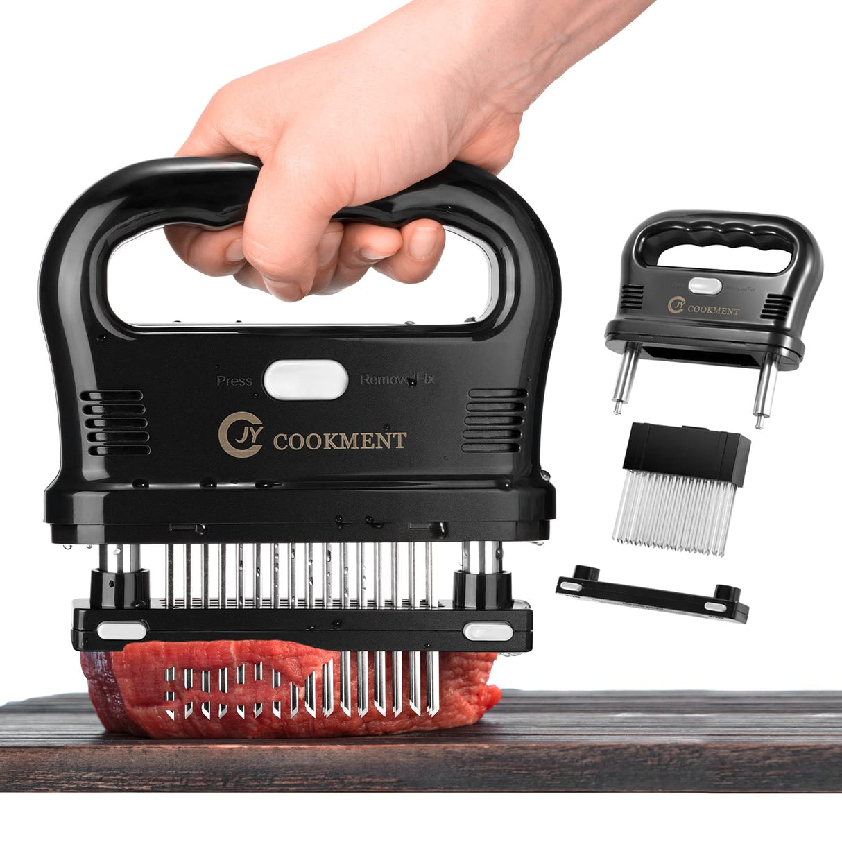 JY COOKMENT Meat Tenderizer Tool with 48 Stainless Steel Ultra Sharp Needle Blades, Detachable Kitchen Cooking Tool Best For Tenderizing, BBQ, Marinade JY COOKMENT