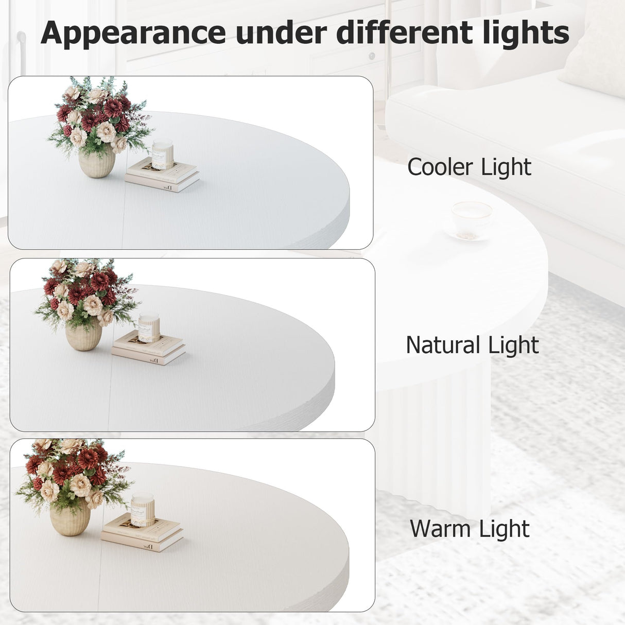 GarveeHome Round Coffee Table, Farmhouse Small Wooden Coffee Table with 3 Strong Legs, Easy Assembly, 33.5'' x 15.7'', White GarveeHome