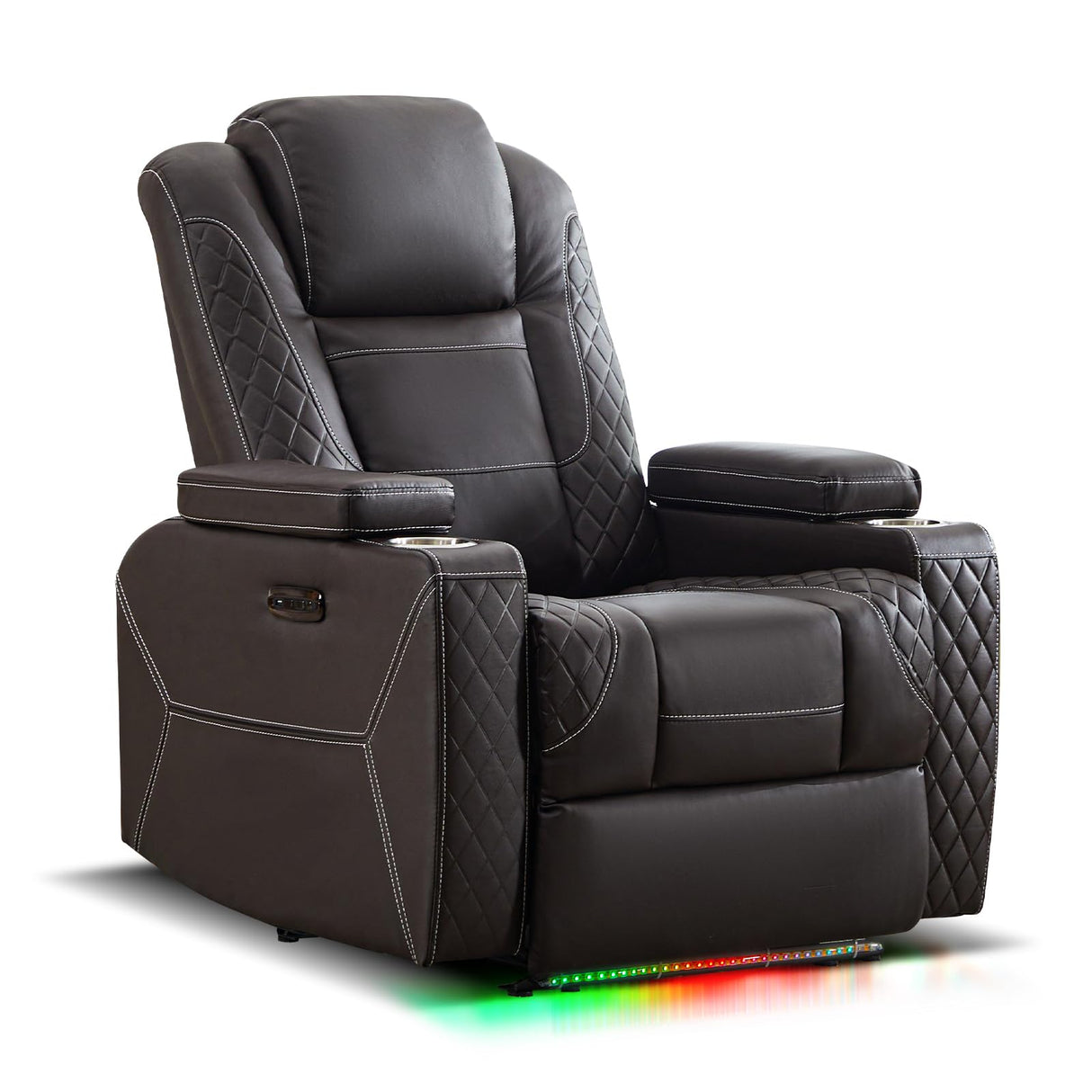 IPKIG Homer Theater Seating Recliner, Power Recliner Chair with Adjustable Powered Headrest, 4 Colors Ambient Lightings, Hidden Arm Storage, USB Port, Side Pockets and Cup Holders (1, Brown) IPKIG