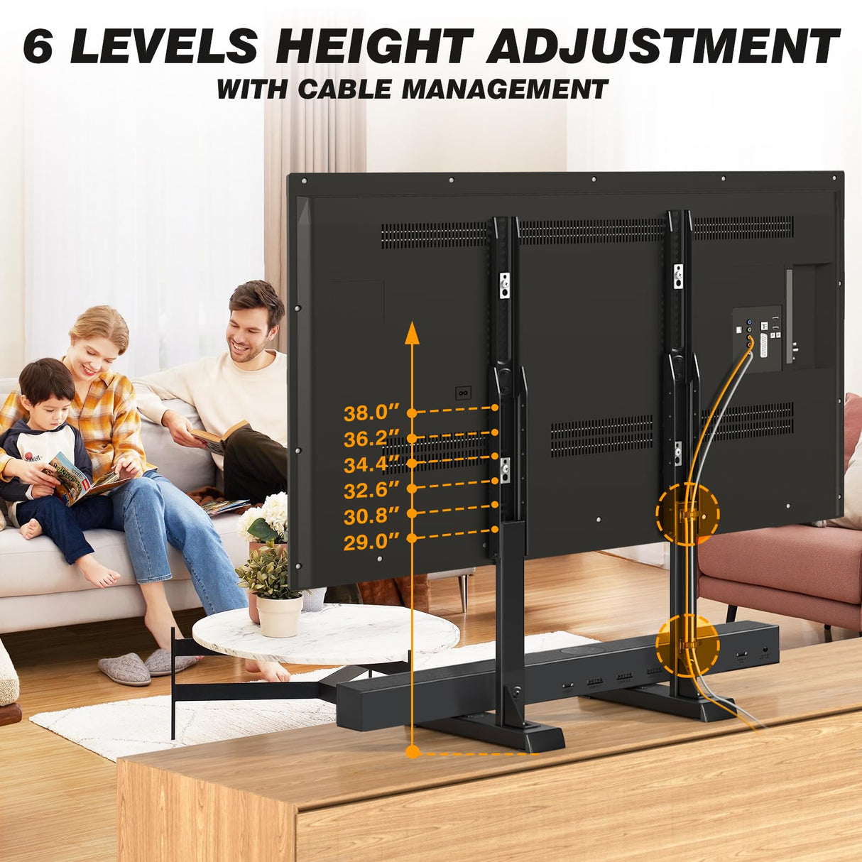 5Rcom Universal TV Stand, Large TV Legs for 37-86 Inch Flat Curved TVs with Cable Management, 6 Height Adjustment Table Top TV Mount Stand Up to 150lbs, Black 5Rcom