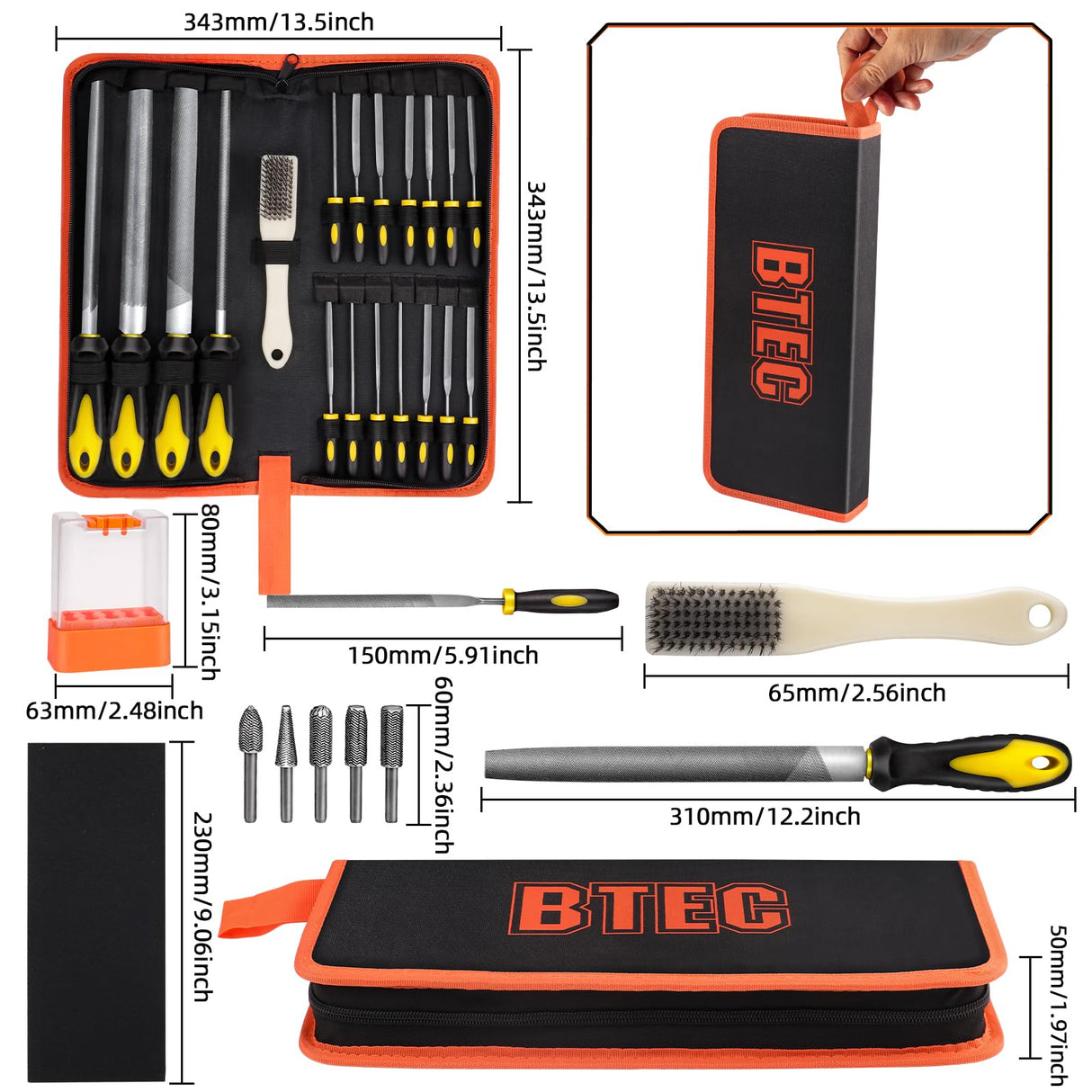 BTEC 46PCS Metal File Set,Flat File/Half-Round File/Triangle File/Round File,4PCS Large Steel Rasp Files for Metalworking,Wood File 14PCS Needle File Set,Woodworking Steel File for Metal Work BTEC