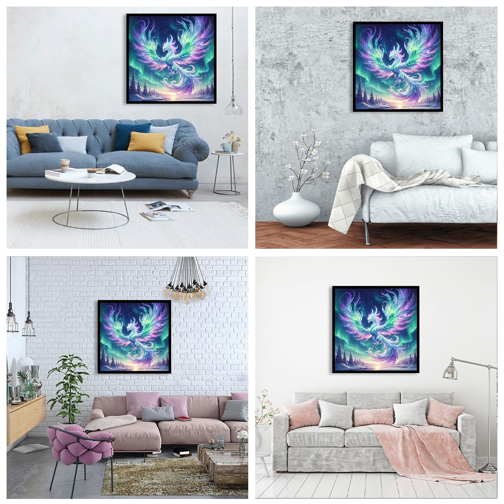 JFYHAB Phoenix Diamond Art Kits for Adults, Phoenix 5D Diamond Painting Kits for Beginner DIY Aurora Gem Art Full Drill Diamond Dots Crystal Craft Kits for Home Wall Decor Gifts 12x12in JFYHAB