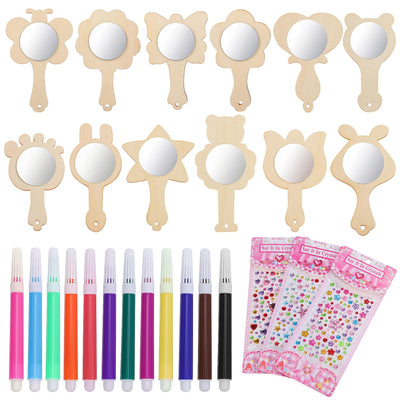TEHAUX DIY Unfinished Wooden Mirror for Crafts to Paint Set Kids Handheld Mirror Mini Princess Hand Mirror Make Your Own Mirror Craft Handmade Painting Crafting Supplies