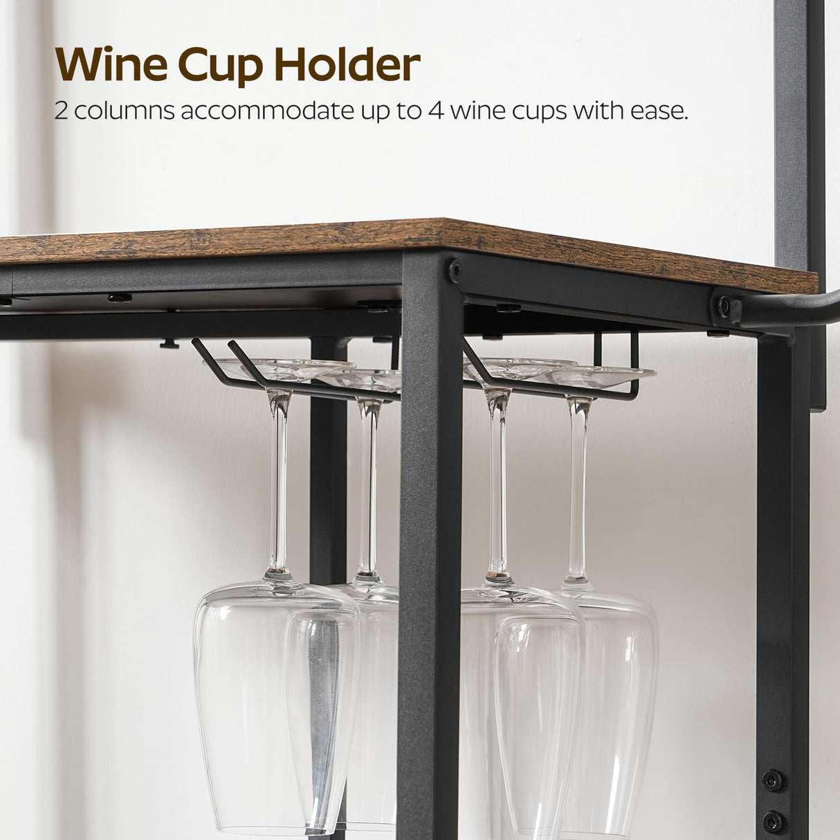 YATINEY Bakers Rack, 4-Tier Microwave Stand, Bakers Rack with Power Outlet, Kitchen Storage Rack with Wine Glass Holder and Paper Holder, for Kitchen, Dining Room, Living Room, Rustic Brown HB02UBR YATINEY