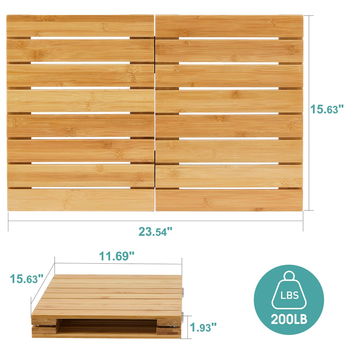 Waterproof Bamboo Bath Mat for Shower, Wooden Floor Mat for Bathroom, Foldable | Non-Slip | Heavy Duty, Shower Mat for Indoor Outdoor, 23.5in x 15.6in viewcare