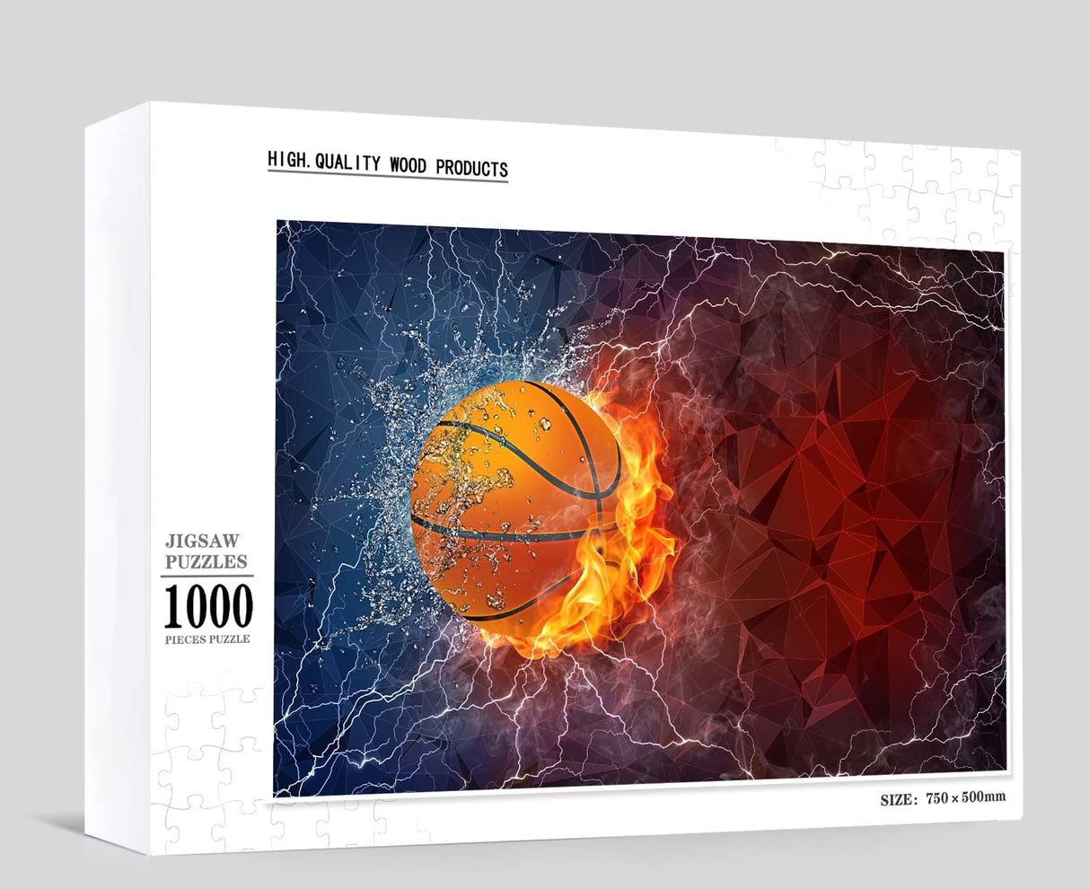 Jigsaw Puzzles 1000 Pieces for Adults -Basketball Ball on fire- Premium Wooden Perfect Interlocking Clear Printing YINGJIEKISSU