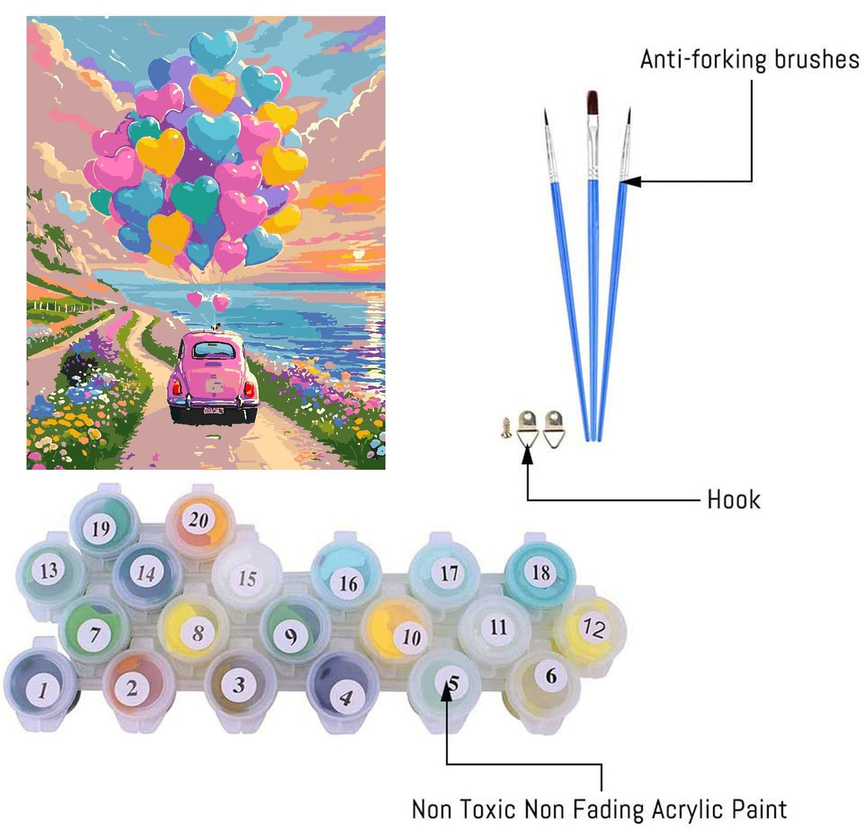 Balloon Paint by Numbers Kit for Adults, Car Paint by Number for Adults Beginner on Canvas, Ideal Gift Choice for Birthday and Festival, DIY Acrylic Paints for Wall Decor 16x20inch Clendo