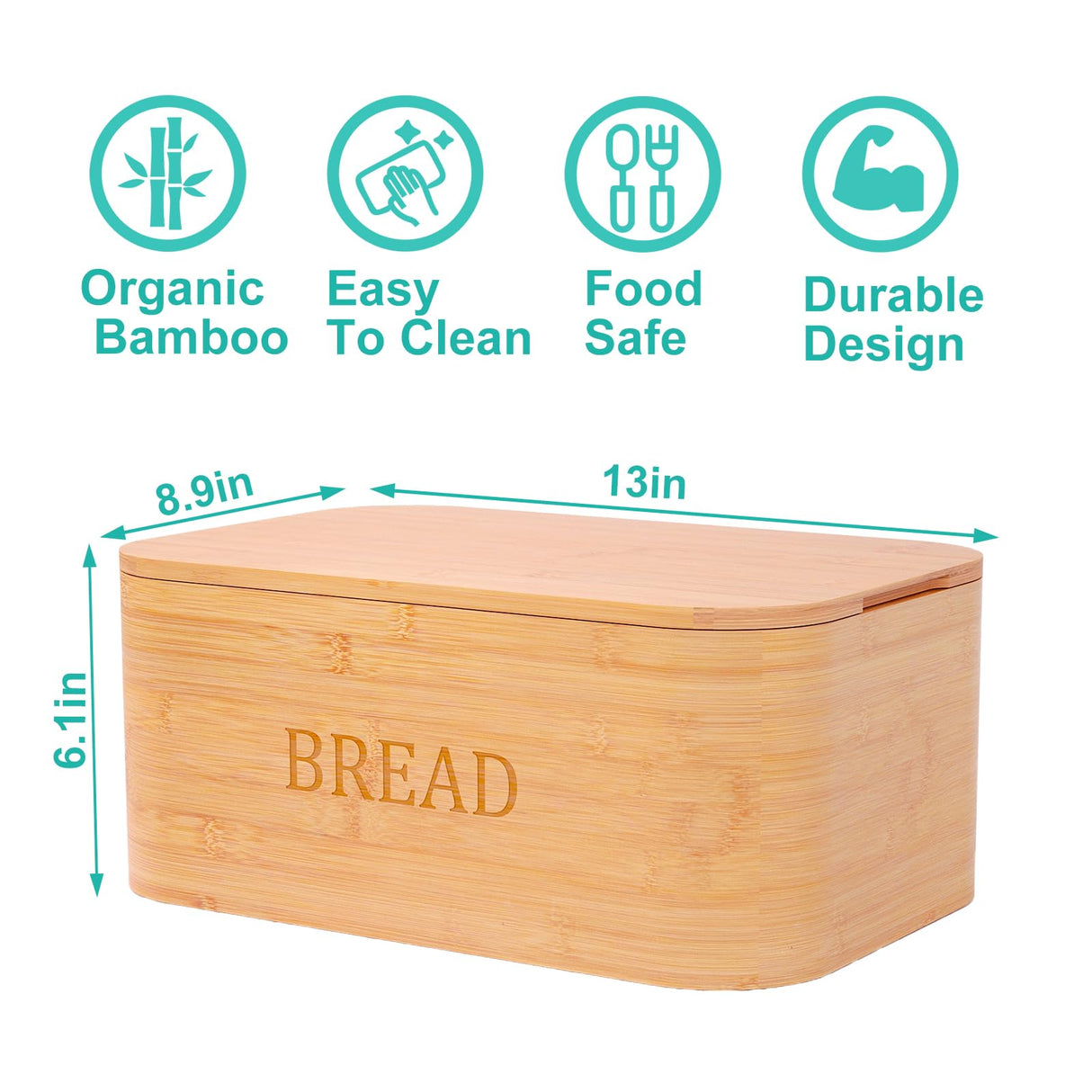 Danfoxer Bamboo Bread Box for Kitchen Countertop,Curved Bamboo Bread Boxes with Cutting Board Lid, Wooden Bread Storage, Bread Container Airtight, Food Storage for Kitchen Counter(Natural) Danfoxer