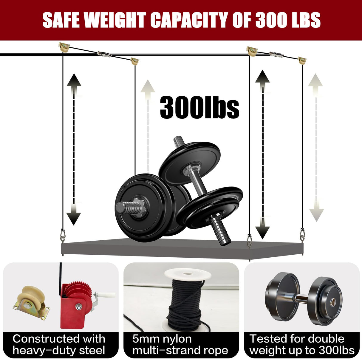 ReyetRentu Overhead Garage Storage Rack - Heavy-duty Lifting Garage Ceiling Storage Rack,Adjustable Organization System, 300lbs Weight, Easy Installation & Operation ReyetRentu