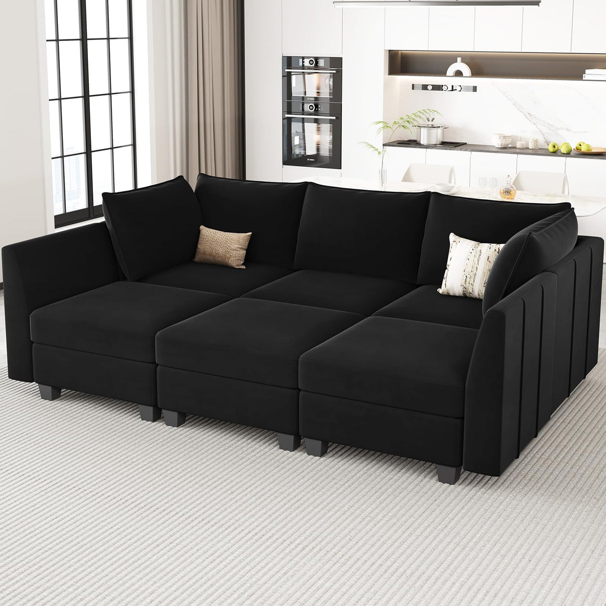 Belffin Modular Sectional Sofa Sleeper Couch with Storage Velvet Sectional Sofa Bed, 6 Seats, Black Belffin