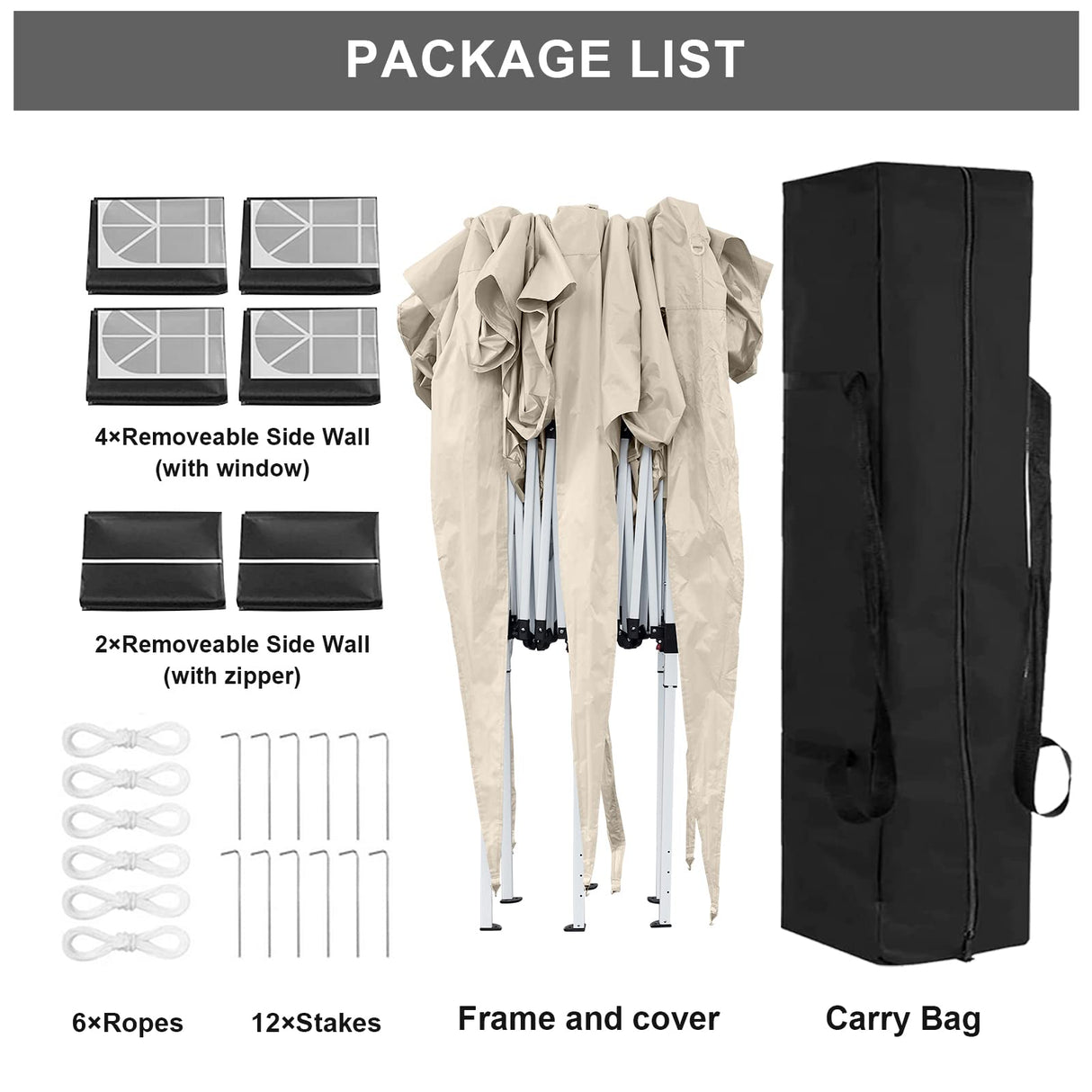 TUKAILAI 10' x 20' Pop Up Gazebo Marquee, Anti-UV Party Wedding Tent Event Shelters with 6 Removable Sidewalls & Carry Bag, Heavy Duty Instant Canopy for Outdoor Camping Garden Patio (Cream) TUKAILAi