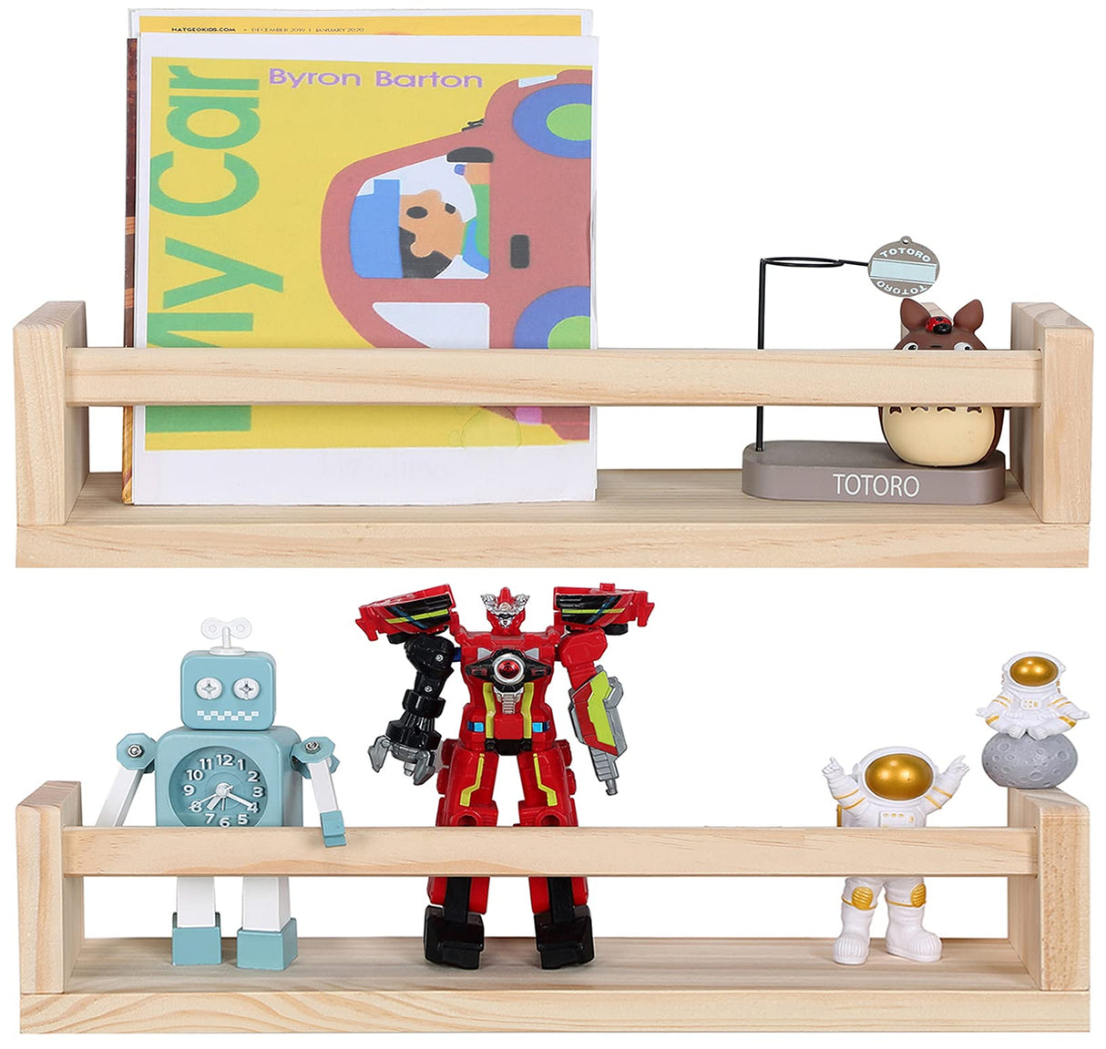 JORIKCHUO Nursery Book Shelves, Set of 2 Wood Floating Book Shelves for Kids Room, Kitchen Spice Rack, or Rustic Wall Mounted Shelves for Farmhouse Bathroom Décor (Natural Wood) JORIKCHUO
