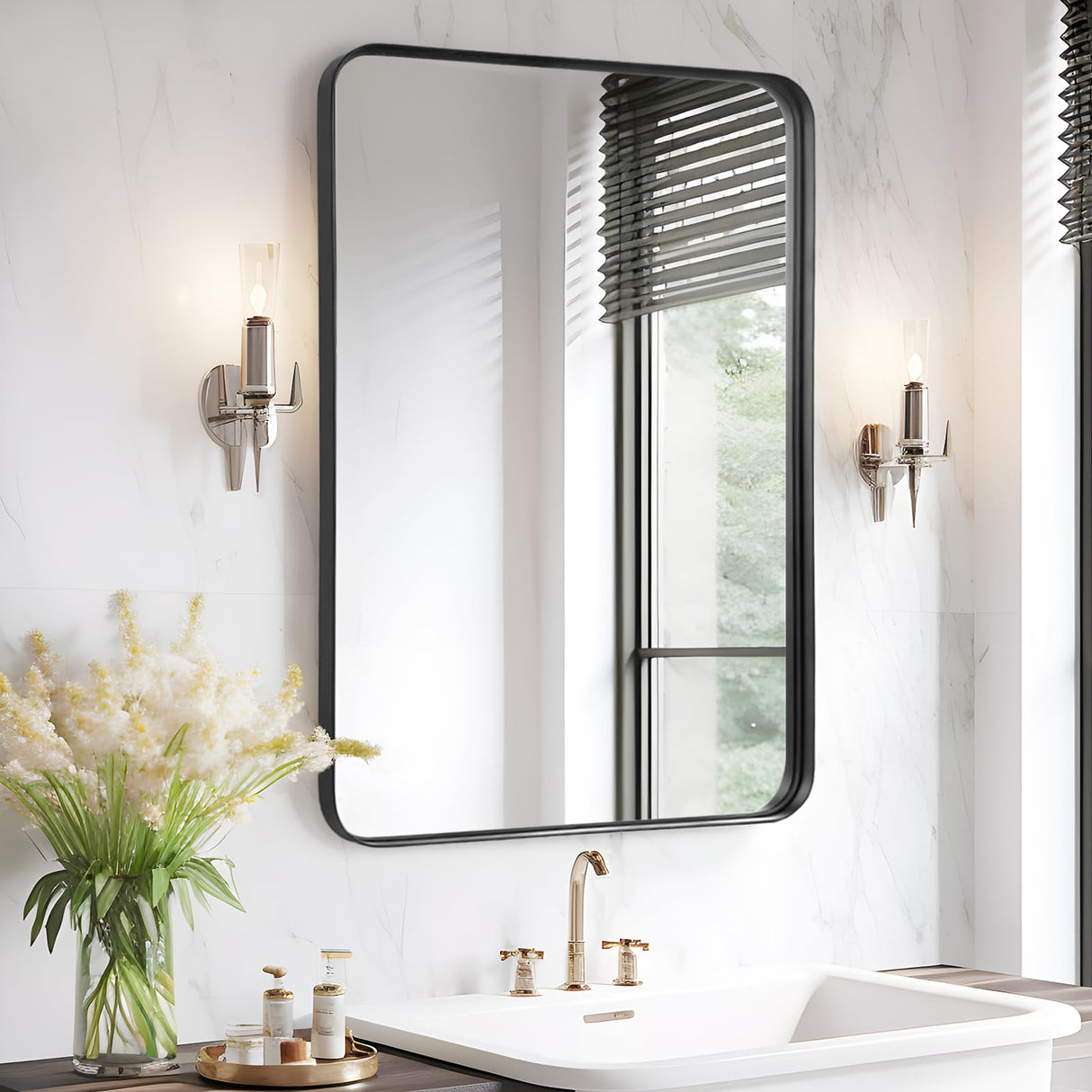 Fabuday Bathroom Mirror for Over Sink - 24x36 Inch Black Matte Framed Rectangle Mirror for Bathroom, Black Vanity Wall Mirror for Restroom, Farmhouse, Entryway, Hangs Vertically or Horizontally Fabuday