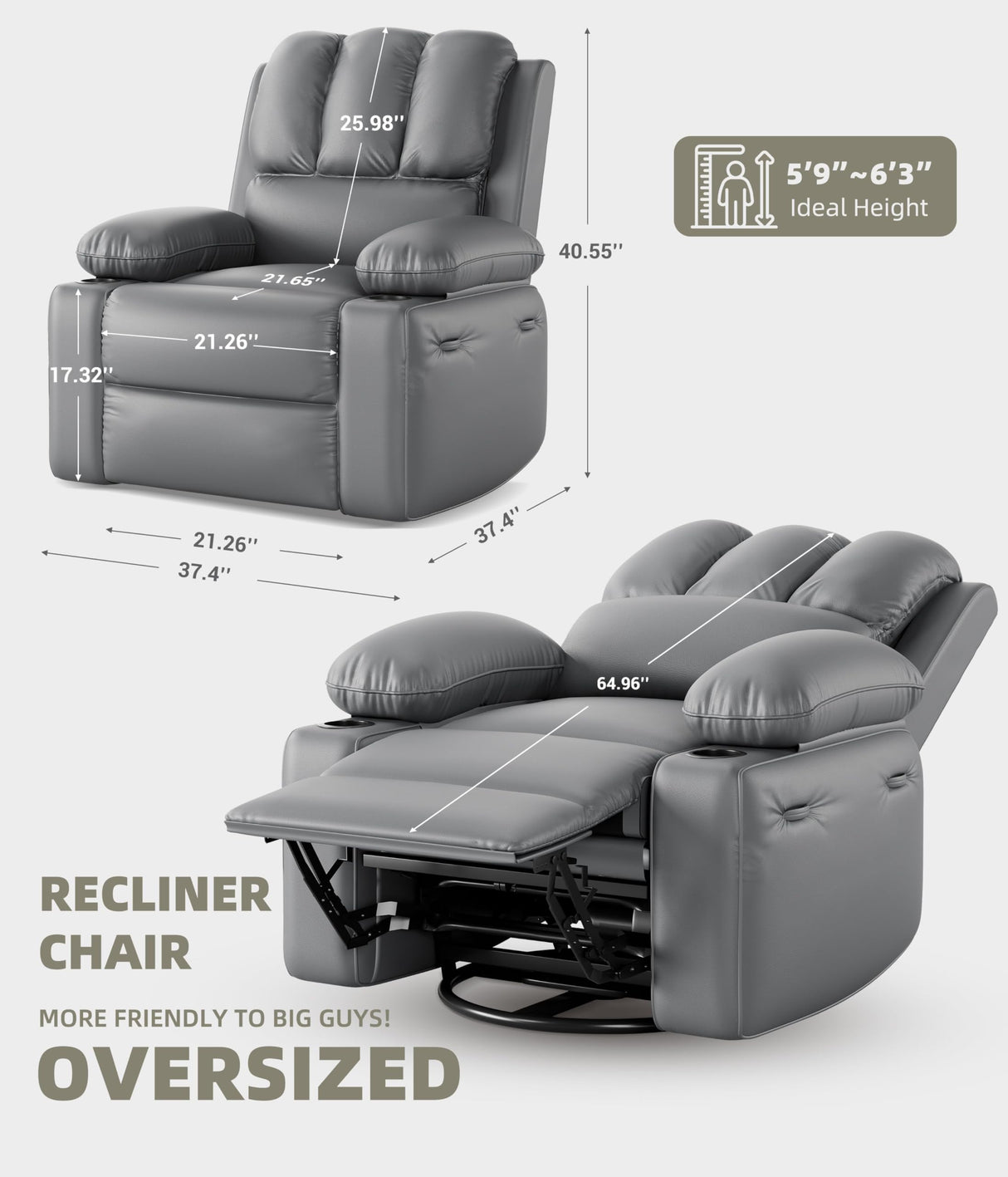 GarveeHome 360° Swivel Electric Massage Recliner Chair with Zero Gravity & 3D Heat Therapy - Overstuffed PU Leather Power Lazy Sofa, USB Charger/Storage for Living Room & Home Office GarveeHome