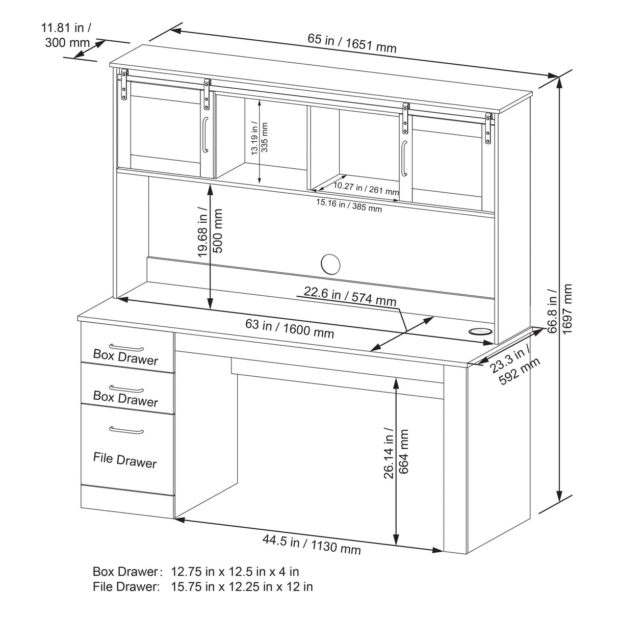 Realspace® Peakwood 65"W Computer Desk with Hutch and Wireless Charging, Smoky Brown Realspace