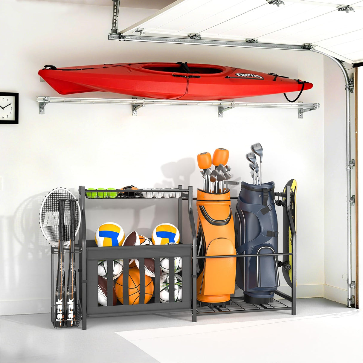 WALMANN Garage Sports Equipment Organizer, Ball Storage Stand, Indoor Golf Bags Stand for Garage WALMANN