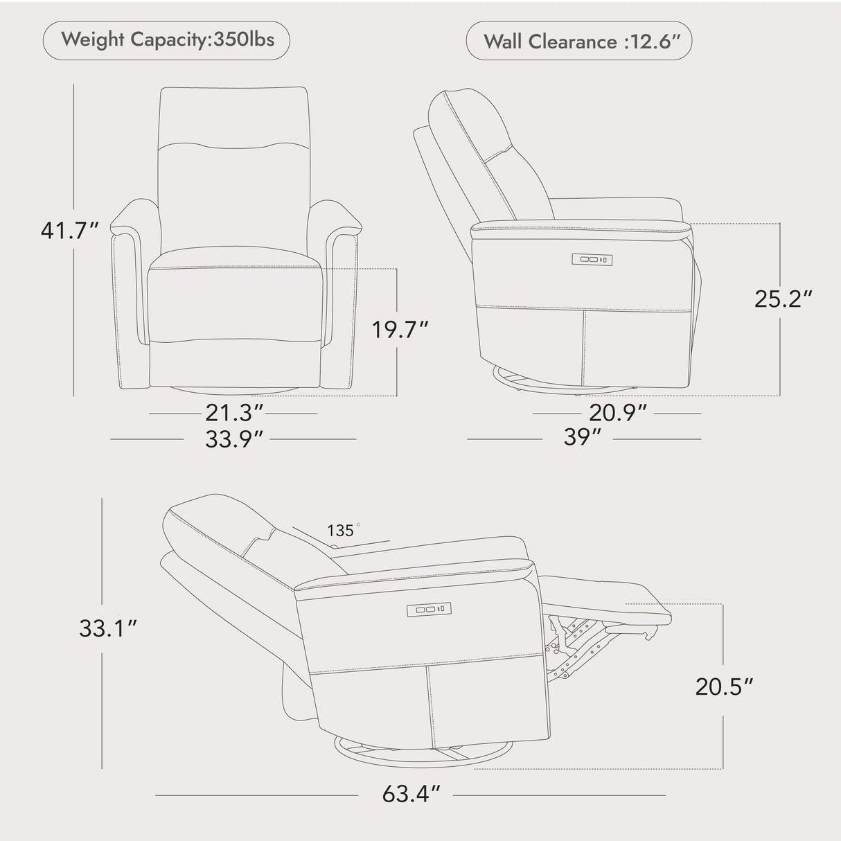 Watson & Whitely Genuine Leather Power Recliner Chairs W Power Headrest for Adults, Swivel Glider Recliner Chair W Charging Ports for Living Room, Light Grey Watson & Whitely