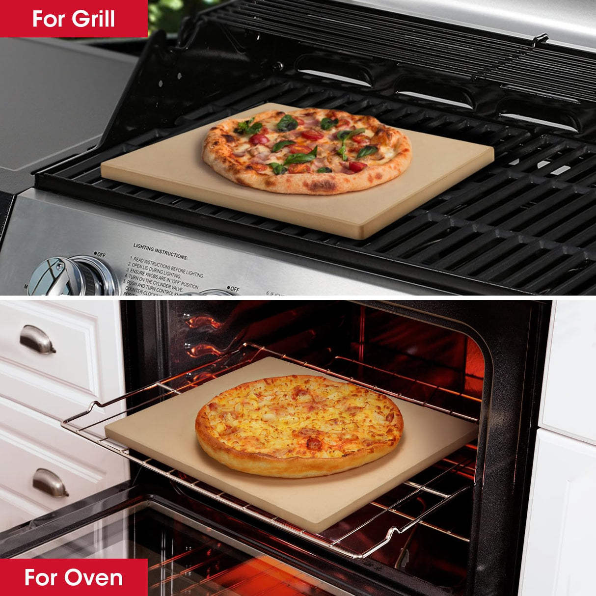 Unicook Pizza Stone for Oven and Grill, 12 inch Square Bread Baking Stone, Heavy Duty Ceramic Pizza Pan, Thermal Shock Resistant Baking Stone for BBQ and Grill, Making Pizza, Bread, Cookie and More Unicook