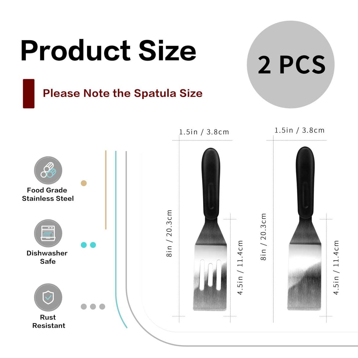 Small Spatula Professional Mini Serving Spatula, 2 Pieces Stainless Steel Metal Spatulas Set, Cutter and Serve Turner for Kitchen, Flipping or Cooking for Brownie, Cookie, Lasagna, Pancakes or Cake RCMo