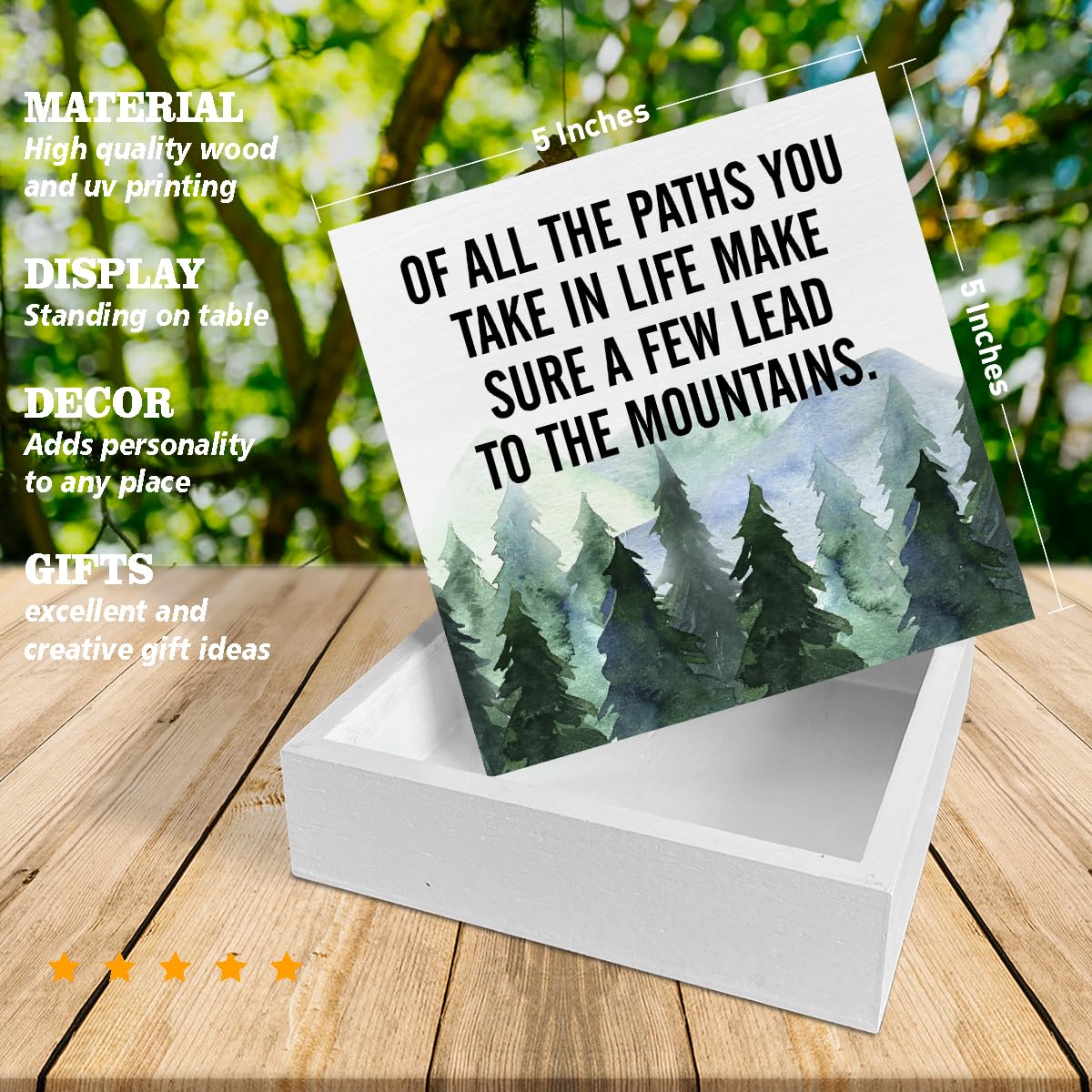 Inspirational Quote Desk Wooden Sign Decor of All the Paths You Take in Life Square Wood Sign Desk Decoration Watercolour Mountain Art Wood Block Box Sign for Shelf Home 5 x 5 Inches YXSEZ