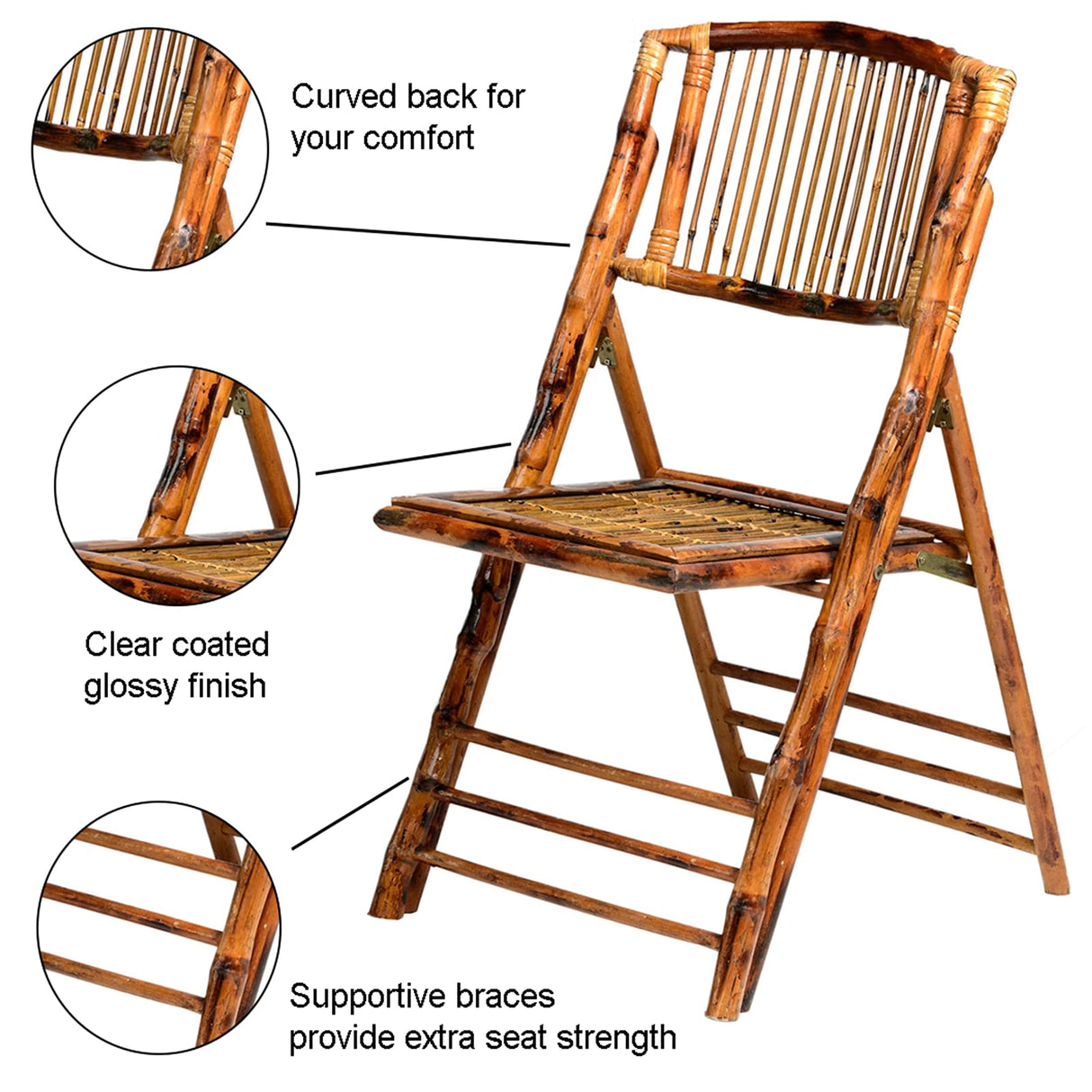 Commercial Seating Products Bamboo Folding Chairs, 4-Pack, Wood Commercial Seating Products
