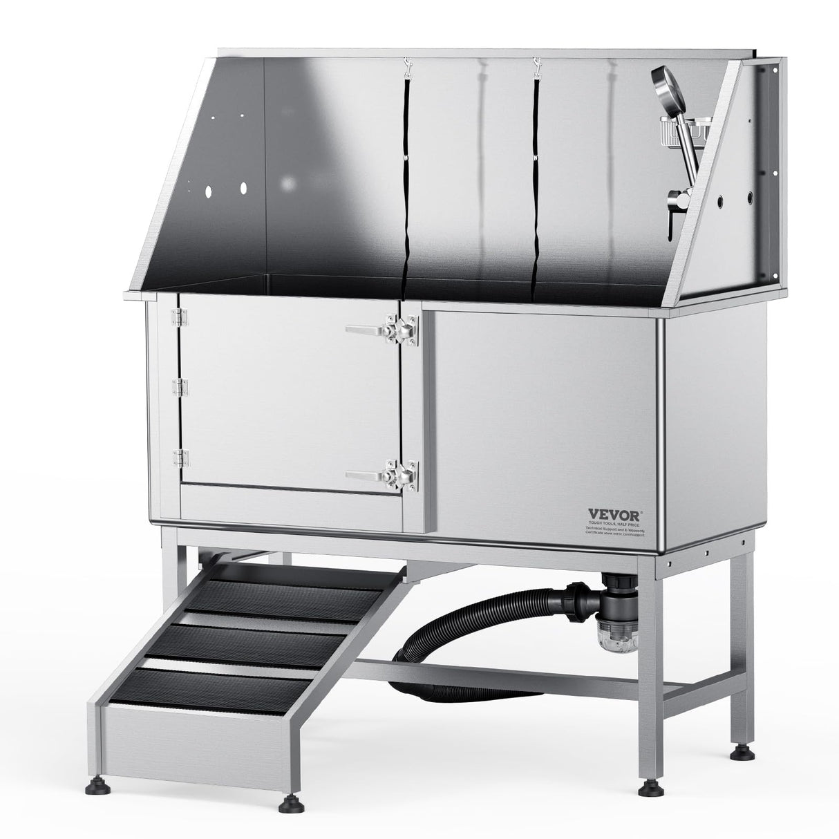 VEVOR 62" Pet Dog Bathing Station w/Ramp, Professional Stainless Steel Dog Grooming Tub w/Soap Box, Faucet,Rich Accessory,Bathtub for Large,Medium,Small Pet, Washing Sink for Home(Left) VEVOR