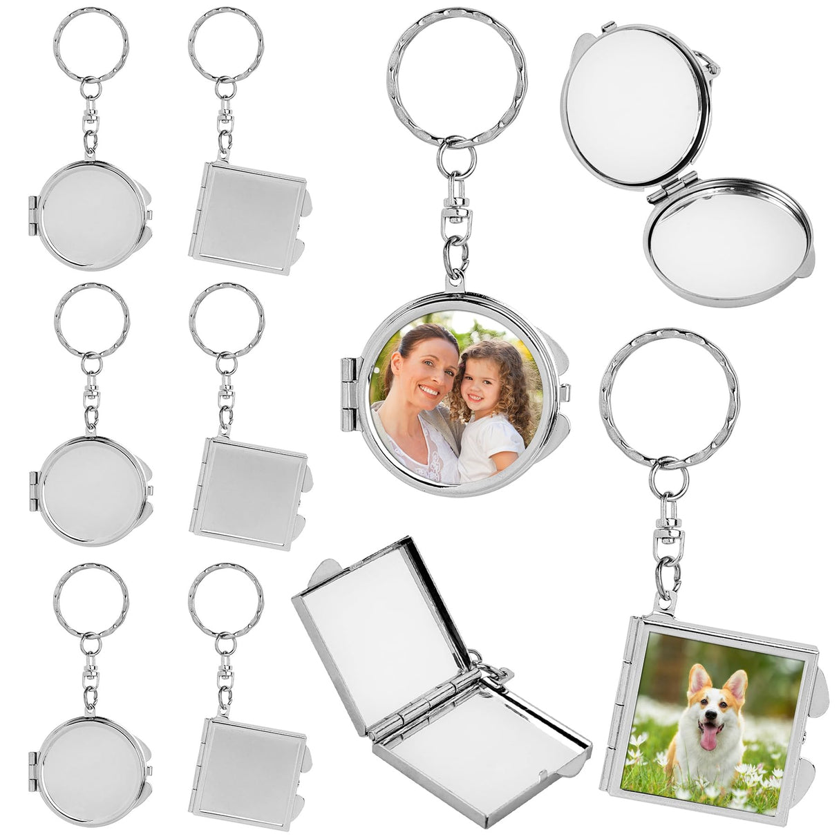Framendino, 6 Pack Sublimation Compact Mirror Blanks Pocket Folding Mirror Keychain Double Sided for Purse Square Round Framendino