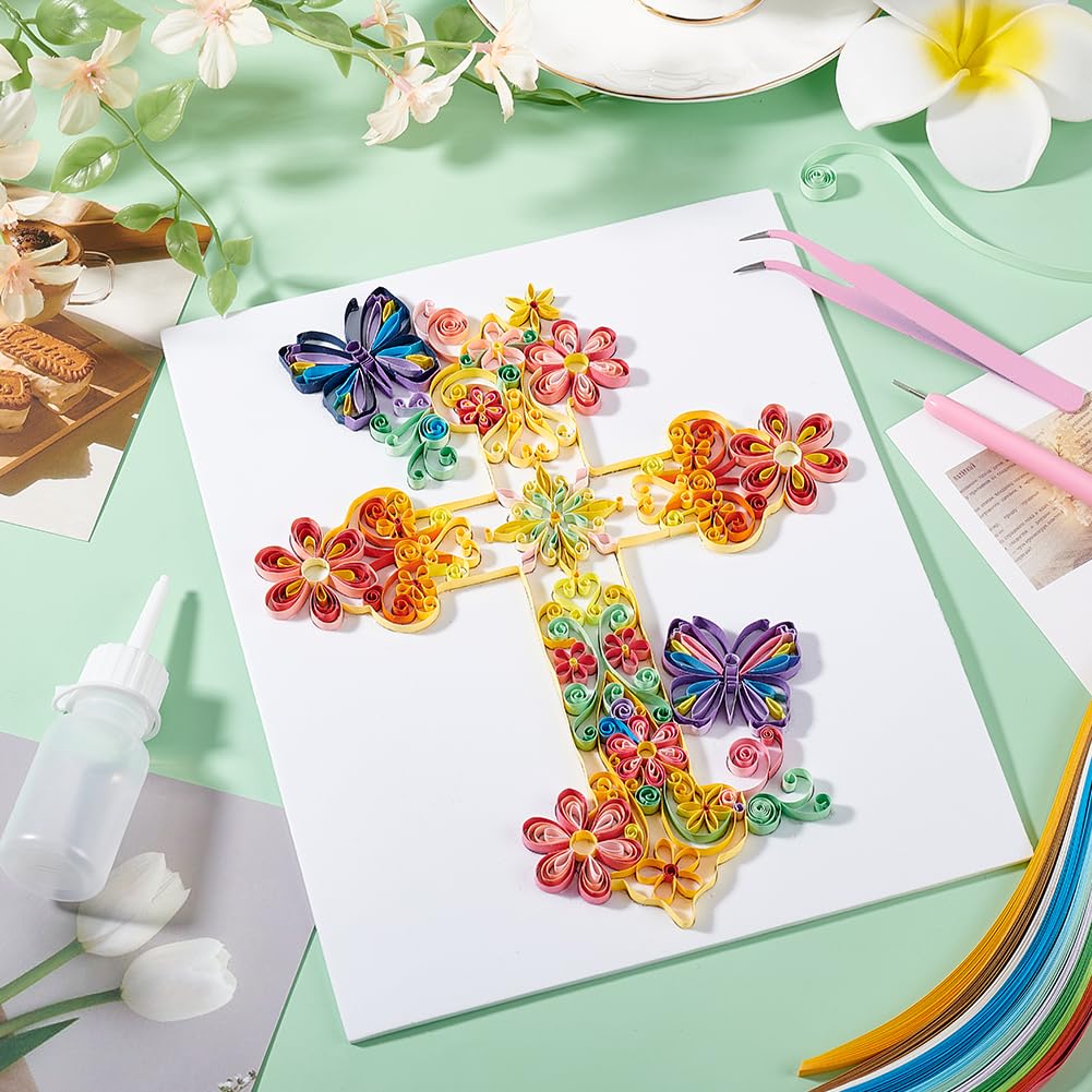 PH PandaHall Paper Quilling Kit Cross Quilling Tool Supplier Flower Butterfly Paper Quilling Template Board DIY Crafts Set Quilling Patterns for Beginner Adults 9.6x8.2in PH PandaHall