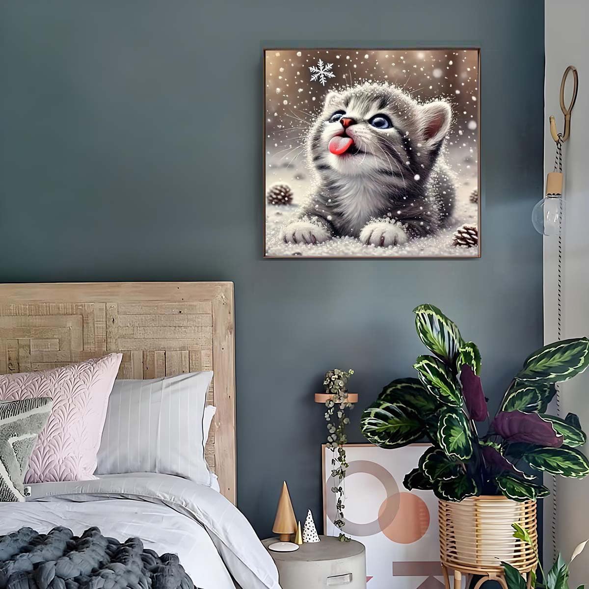 Animal Cat Diamond Art Kits for Adults,DIY Round Full Drill Diamond Painting Kits for Beginners Gem Art Winter Cat,5D Diamond Dots Painting with Diamond Arts and Crafts Wall Decor 13.8 x 13.8inch GEMFAMILY