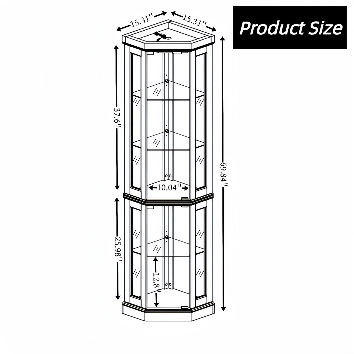 Trygoal 70" H Lighted Corner Curio Cabinet, Curio Cabinet with Tempered Glass Doors and Shelves, Corner Display Case with Light Bulb for Living Room, Dining Room, Antique White Trygoal