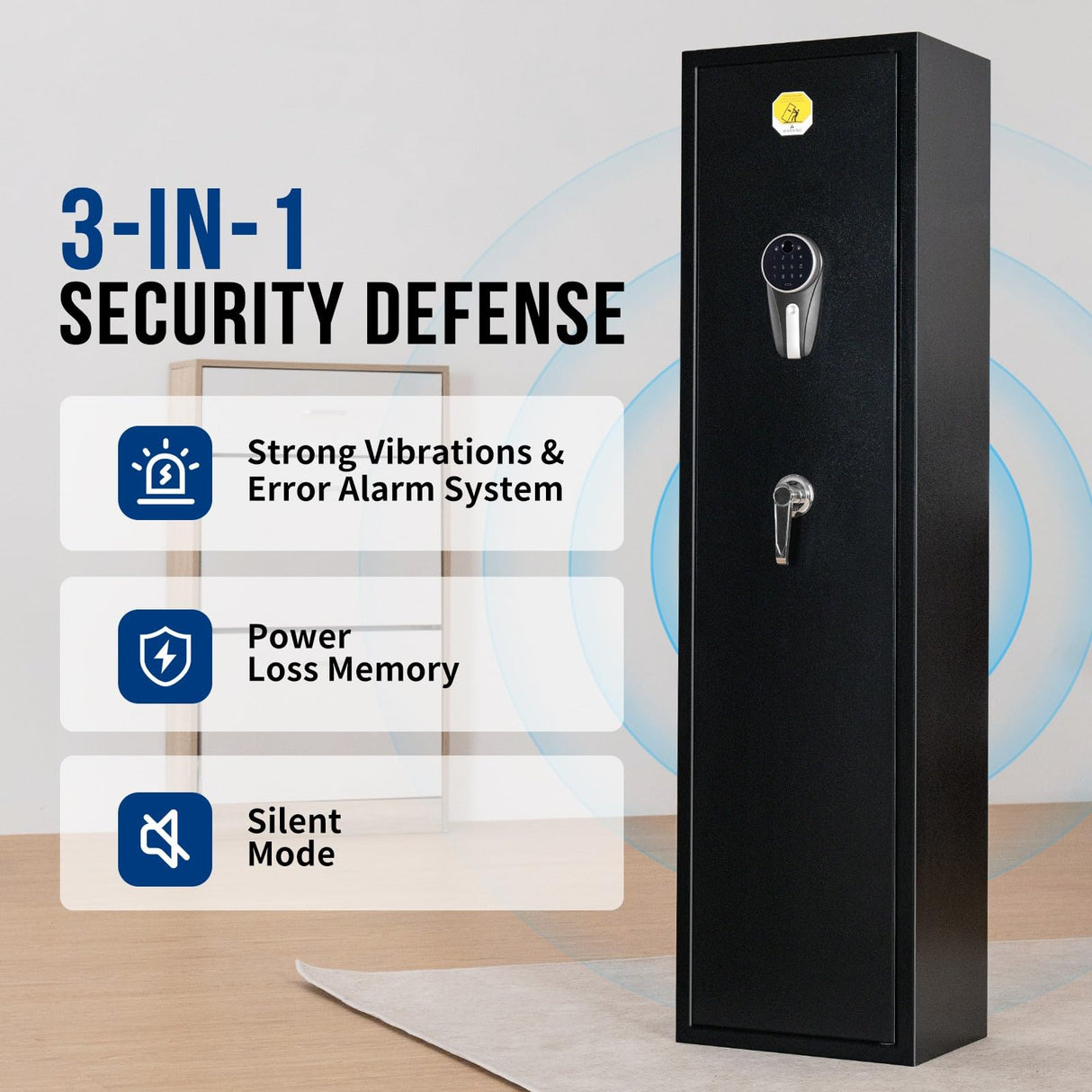 BlackSmith 6 Gun Safe for Home - Rifle and Pistols Long Gun Safe, 0.1s Quick Access Biometric Fingerprint Cabinet, Keypad With Door Panel Organizer, Dual Alarm, Password Memory Function BlackSmith