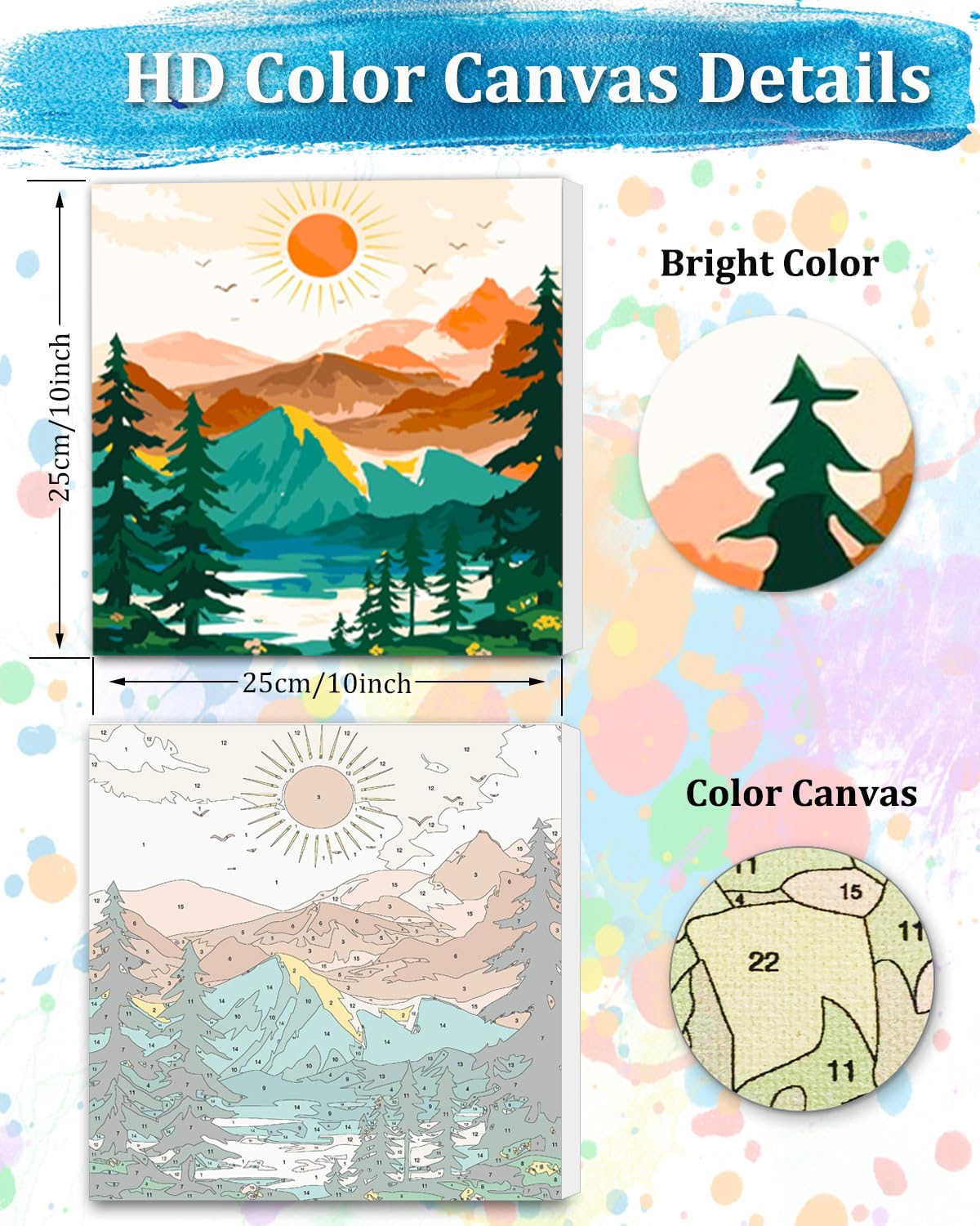 TOCARE Framed Paint by Numbers Kit for Adults Beginner, Sunset Mountains Paint by Number Framed,Easy Adult Paint by Number Kits on Canvas Framed (10x10 Inch, Without Easel) TOCARE