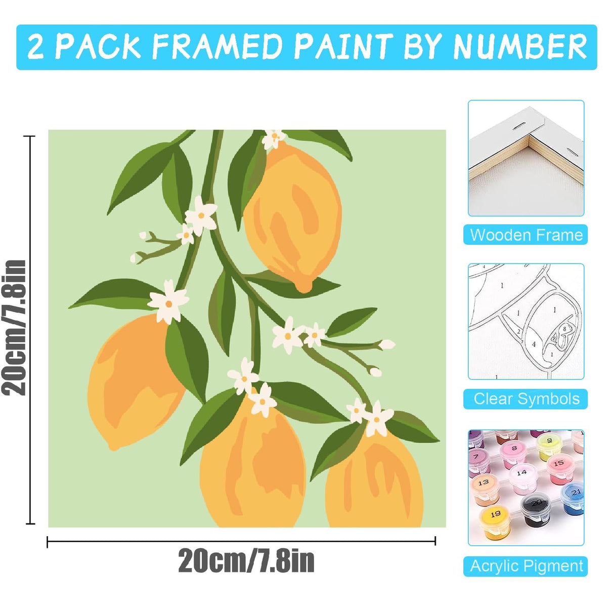 Amzdiyfun 4 Pack Fruits Paint by Numbers Kit, Easy Acrylic Art Number Painting for Beginners, DIY Adults Paint by Numbers Kit on Canvas for Home Wall Decor, 7.8x7.8Inch Amzdiyfun