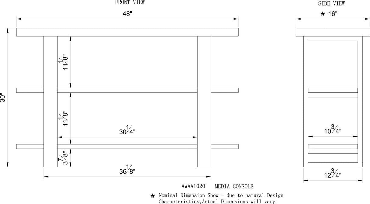Alaterre Furniture Alpine Natural Wood Media Console Table Live Edge, 48 in x 16 in x 30 in, Brown/Black Alaterre Furniture