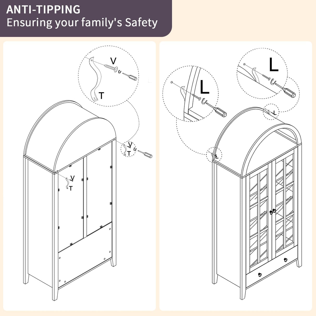 Farmhouse Arched Cabinet with Glass Doors, Wood Display Cabinet with Drawer and Adjustable Shelves, 71” Kitchen Pantry Tall Bookshelf Modern China Cabinet for Living Room,Office (Rustic Brown) RowyPoey