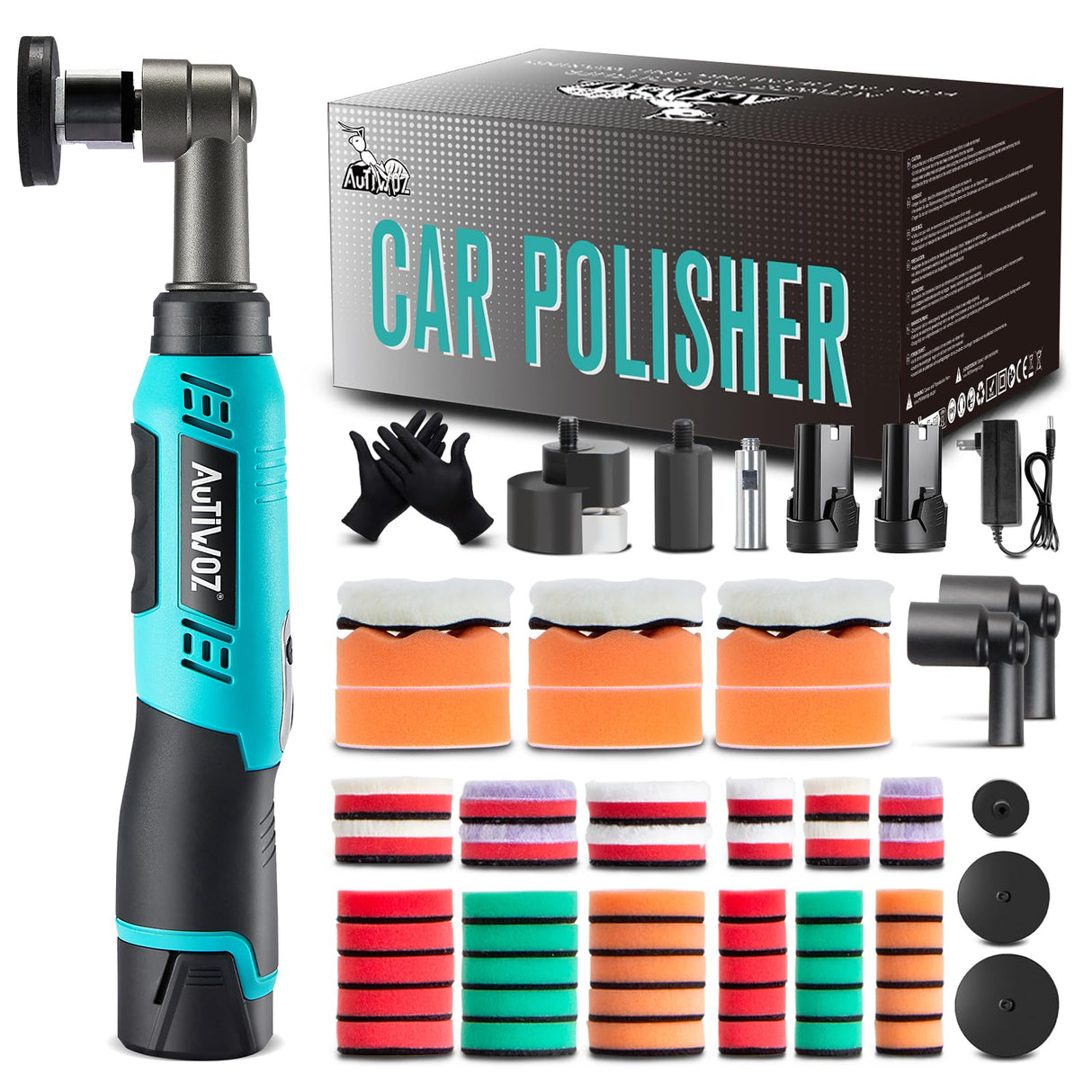 AUTIWOZ Cordless Mini Car Polisher, 12V Micro RO/DA Mini Polisher 6 Variable Speed, LED Display for Car Detailing, Waxing, Polishing, Scratch Removing,1inch 2inch 3inch Car Detailing Kit AUTIWOZ