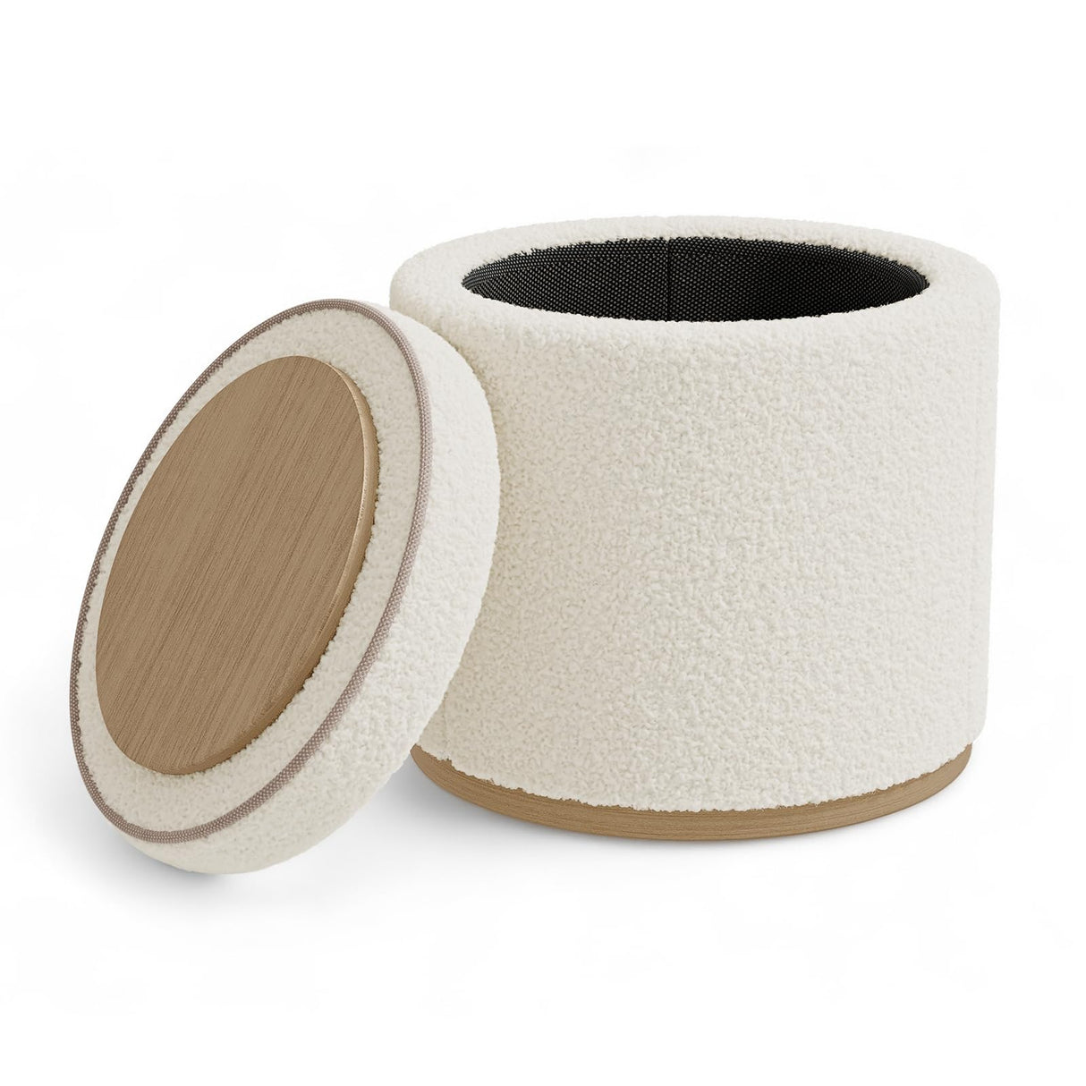 ONBRILL Round Ottoman with Storage, Ottoman Foot Rest, Boucle Small Ottoman, Foot Stool, Vanity Stool, Upholstered Sherpa Ottoman Support 250 lbs for Living Room, Bedroom, White ONBRILL