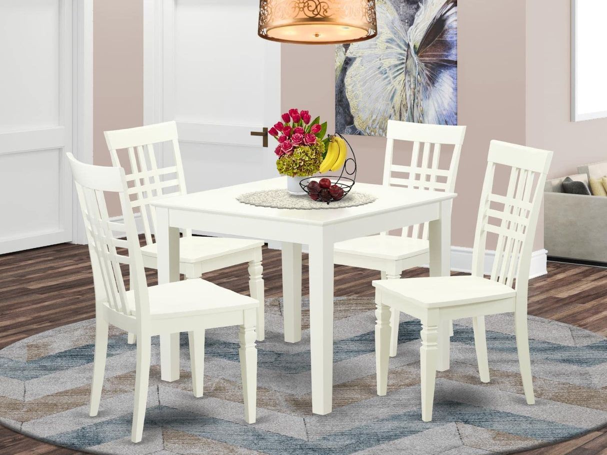 East West Furniture OXLG5-LWH-W 5 Piece Room Set Includes a Square Kitchen Table and 4 Dining Chairs, 36x36 Inch East West Furniture