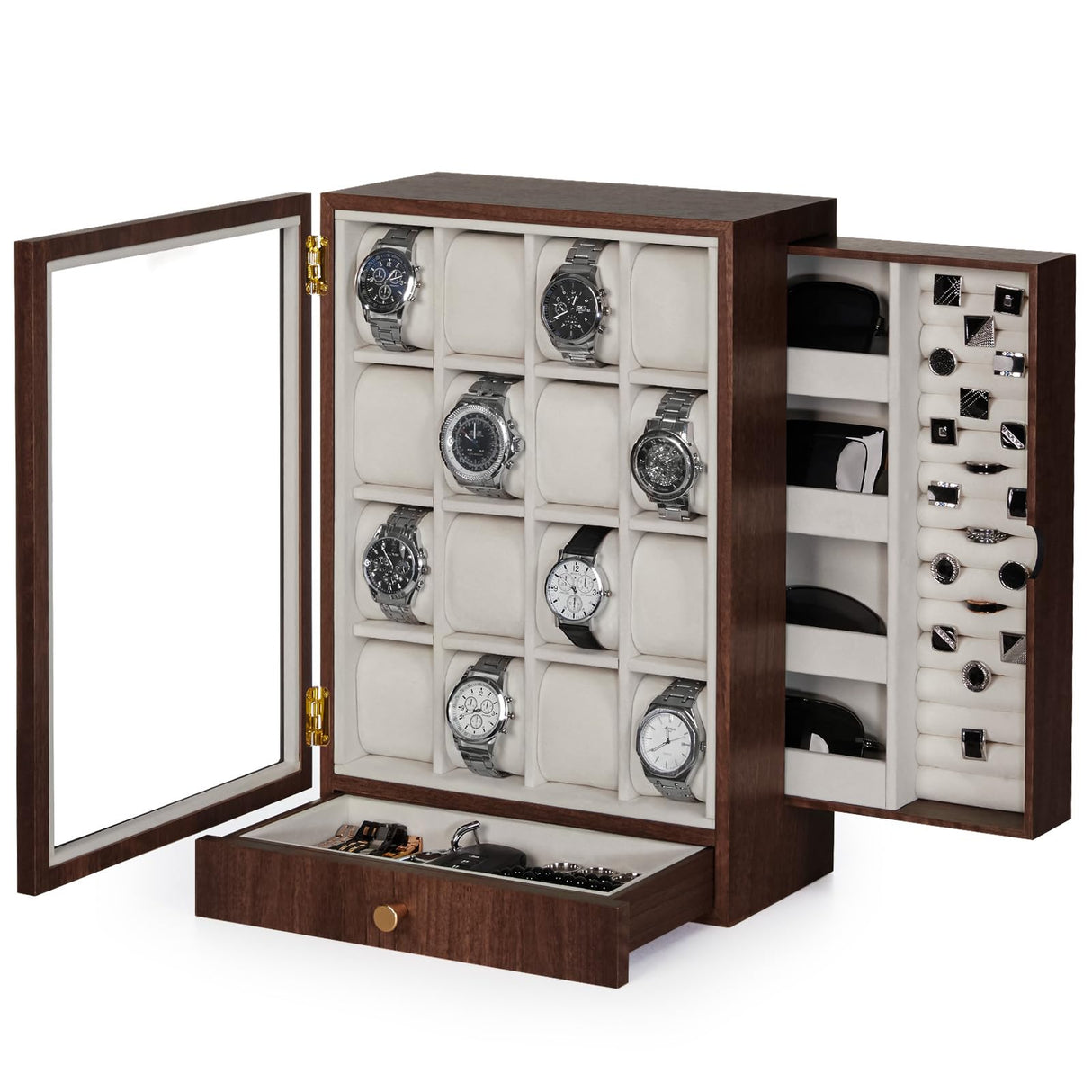 Homde Watch Box Wooden Display: Large Wood Storage for Men's Nightstand - Timeless Home Organizer (L Size) Homde