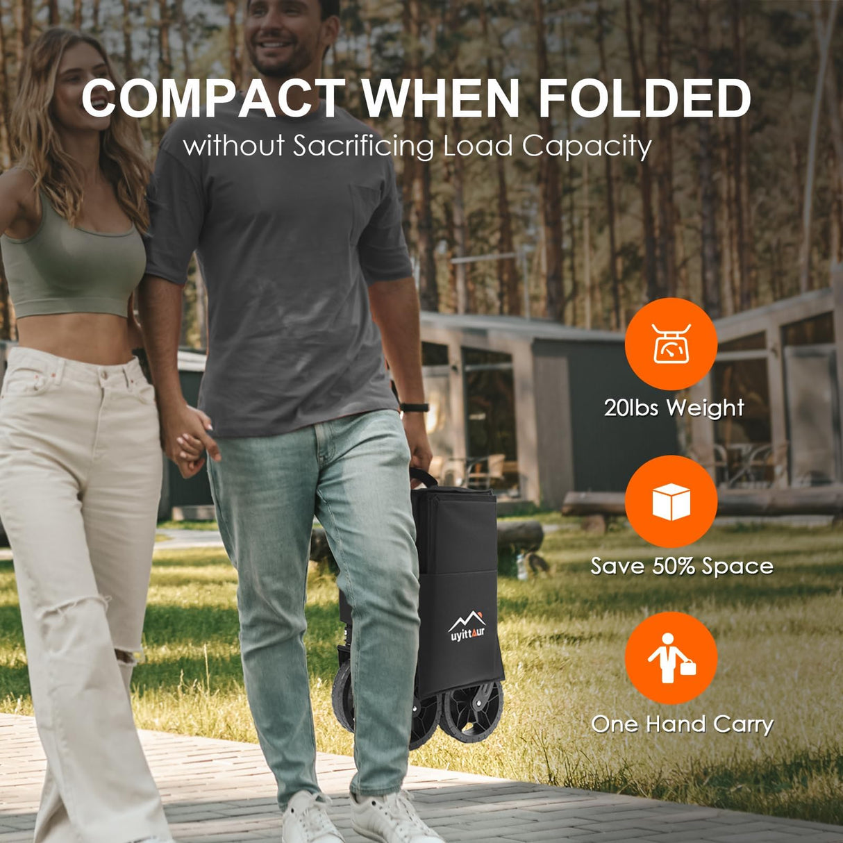 Uyittour Wagon Cart Heavy Duty Foldable, Collapsible Folding Wagon with Compact Folding Design, Utility Grocery Wagon with Side Pocket and Brakes for Shopping, Sports, Camping and Garden Uyittour