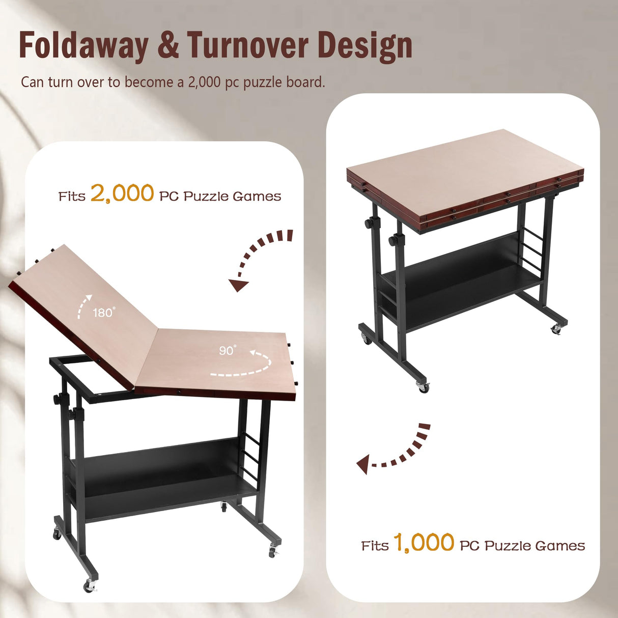 Tektalk 2000 Piece Foldable Puzzle Board with Height Adjustment, Jigsaw Puzzle Table with 2 Felt Cover & 8 Sorting Trays/Drawers, Puzzle Easel with Legs, Enclosed with 4 Roller Wheels (Black) Tektalk