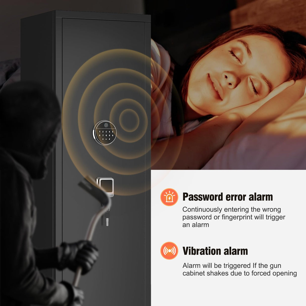 10-14 Biometric Gun Safe Rifle, Large Gun Safes for Home Rifles Pistols and Shotguns, Long Gun Storage Safe, Quick Access Fingerprint Gun Cabinet with Adjustable Rack & Removable Shelf & LED Light Metallitrend